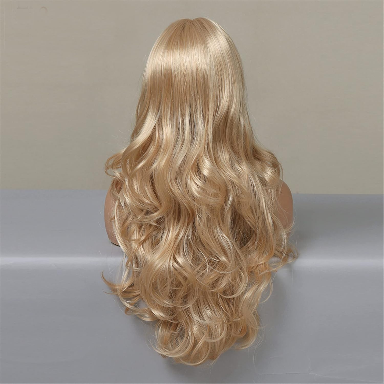 BERON Peluca rubia larga y rizada, peluca rubia dorada con flequillo, peluca larga rubia para mujer, peluca sintética rubia dorada para fiesta