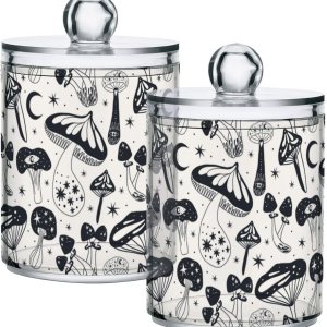 TOUTU Paquete de 2 dispensadores de hongos Qtip para bolas de algodón, hisopos de algodón, tarro de boticario de plástico, baño y organización de TOUTU Paquete de 2 dispensadores de hongos Qtip para bolas de algodón, hisopos de algodón, tarro de boticario de plástico, baño y organización de