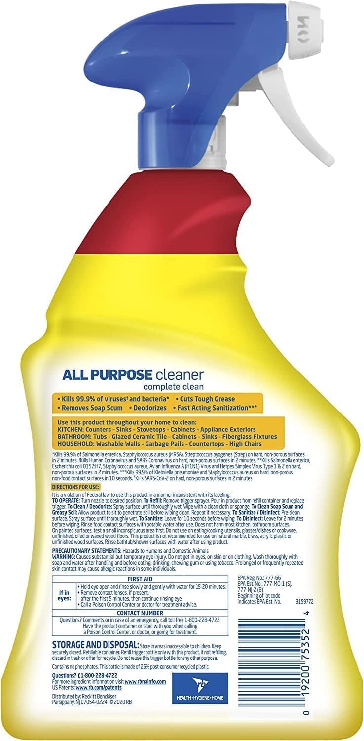 Lysol – Spray limpiador multiusos, desinfectante y desinfectante, para limpiar y desodorizar, aroma a brisa de limón, 32 onzas (paquete de 2)