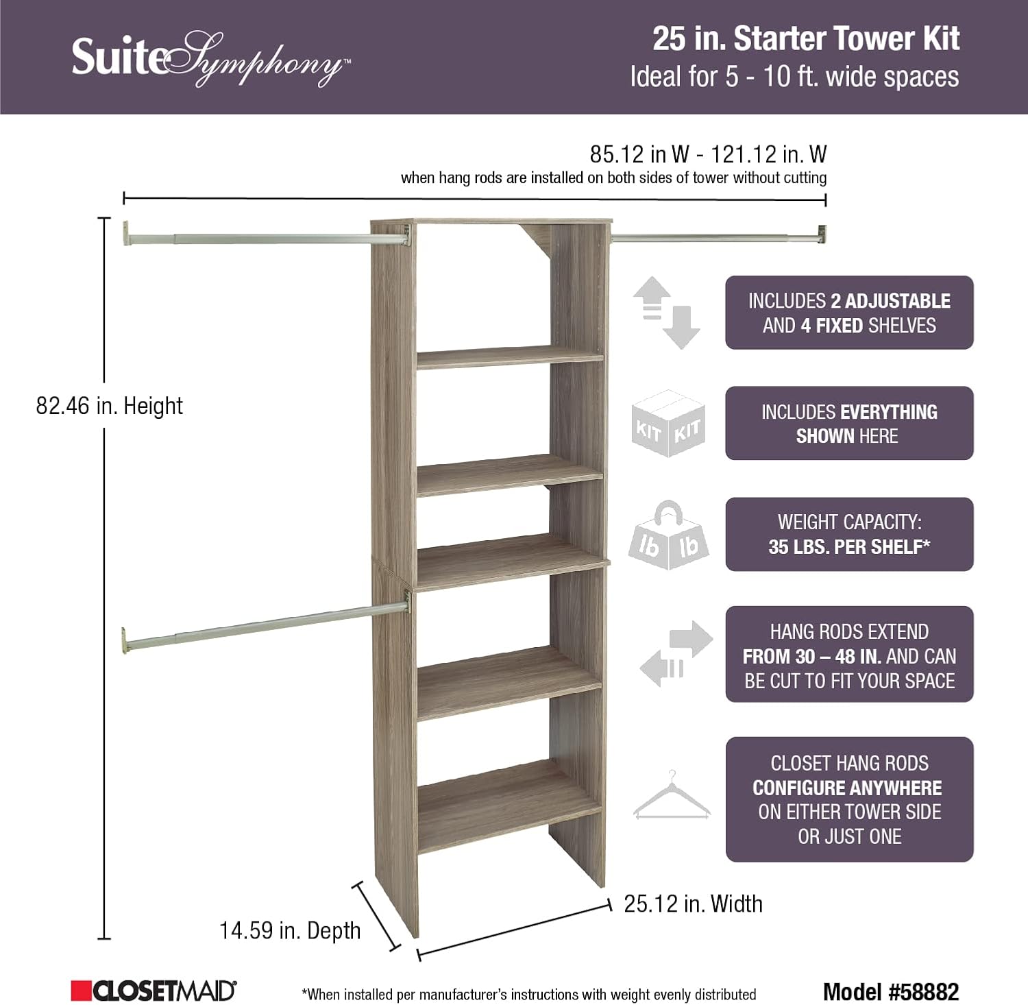 Cubículo ClosetMaid SuiteSymphony de 25 x 6 pulgadas