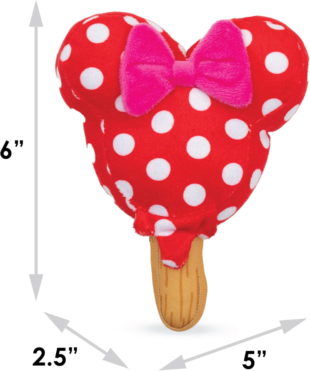 Buckle-Down Juguete para perros de Disney, helado de Minnie Mouse con orejas y lazo rojo para mascotas, peluche