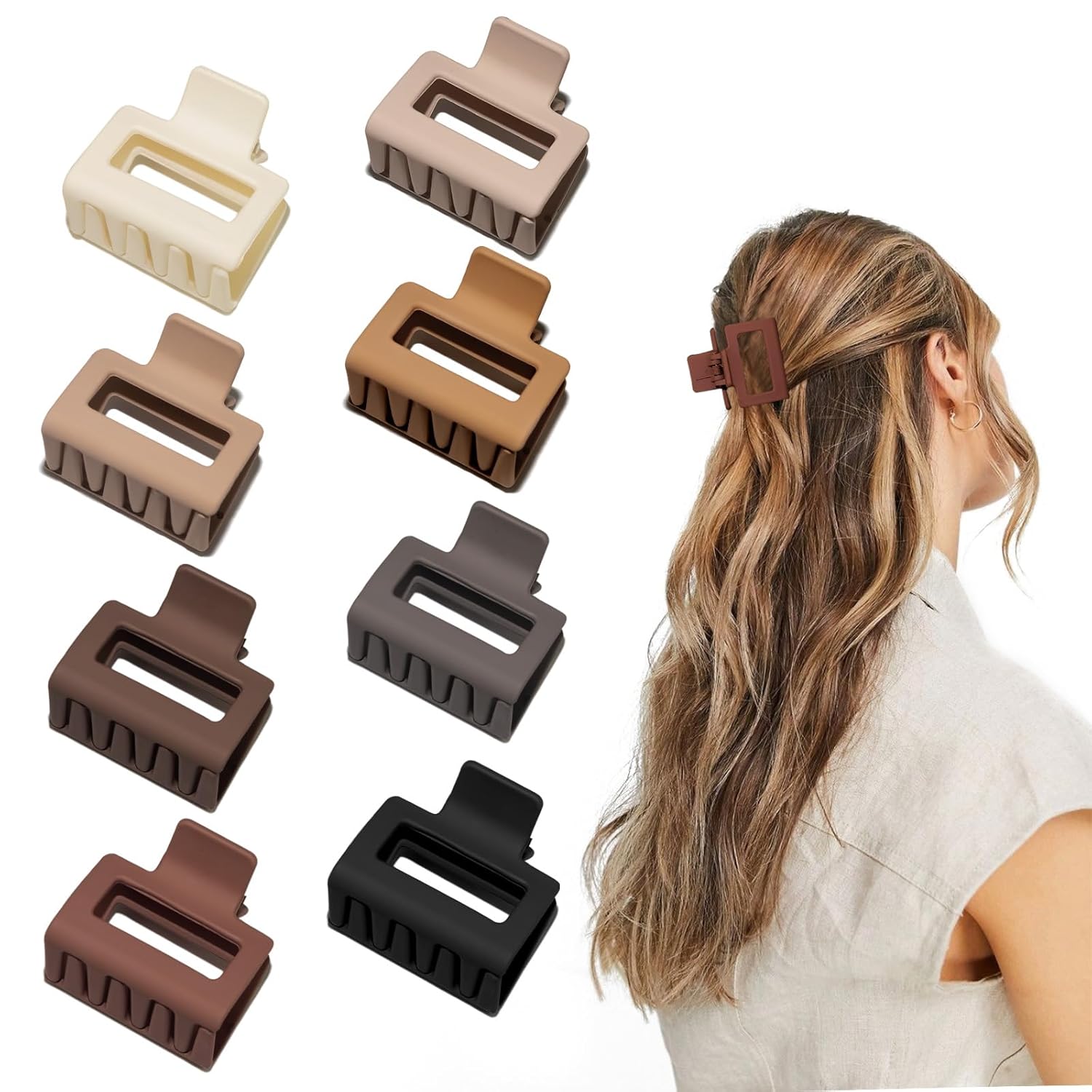 Cobinaan Pinzas para el cabello rectangulares mate medianas para mujeres y niñas, 2 x 1 x 1.8 pulgadas, 8 piezas de colores cálidos, pinzas