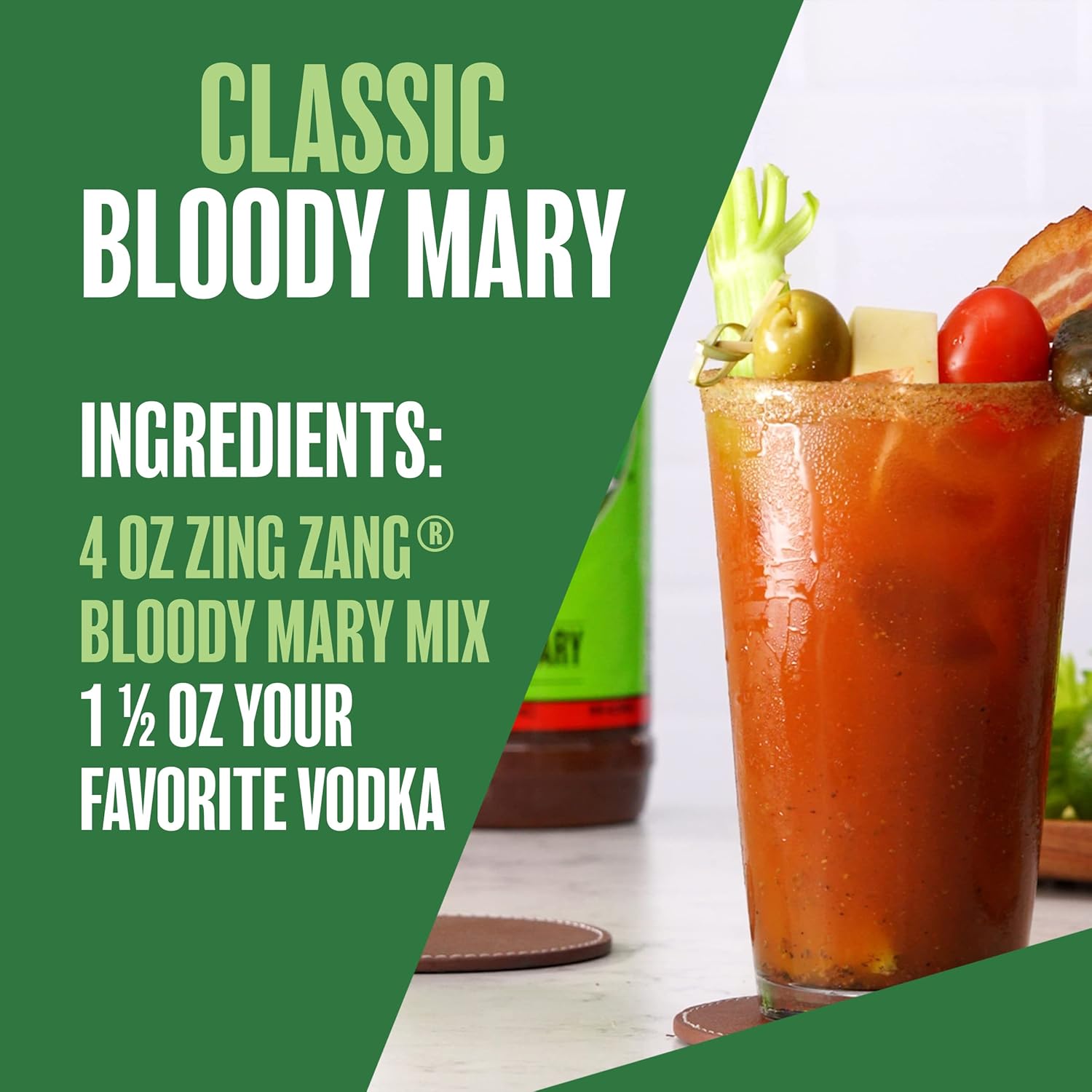 Zing Zang Bloody Mary Mix, mezclador de cóctel sin alcohol con una mezcla de jugo de siete verduras y especias de sabor audaz, latas de 7.5 onzas