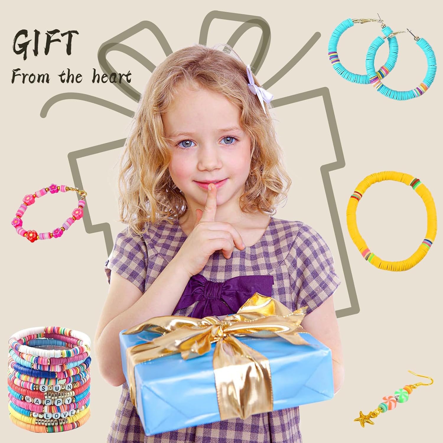 Kit de 4500 cuentas de arcilla amarilla para hacer pulseras, incluye cuentas Heishi de arcilla polimérica plana de 0.236 in y perlas doradas,