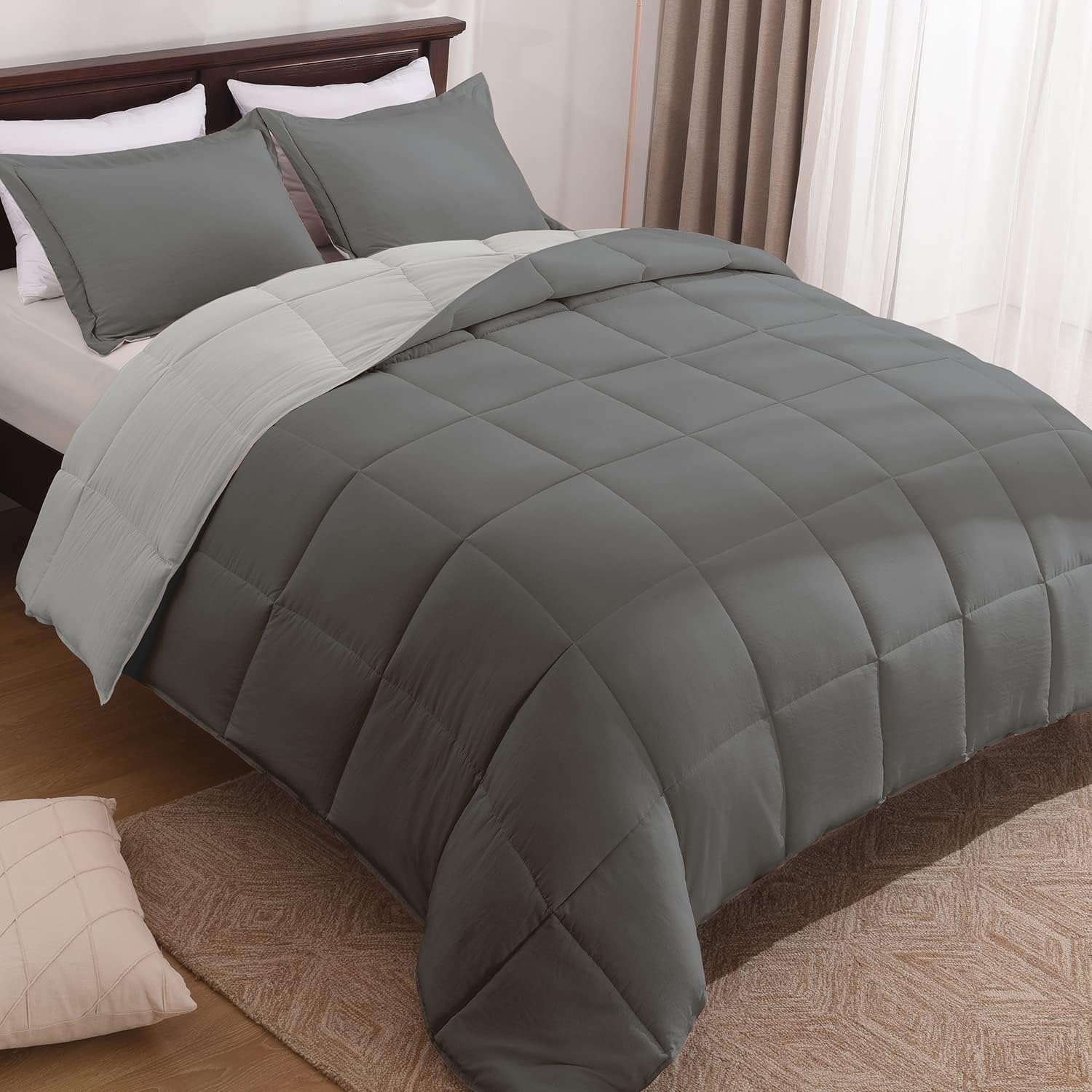 Basic Beyond Juego de edredón tamaño King  Juego de edredón esponjoso para cama King para todas las estaciones  Juego de edredón reversible gris