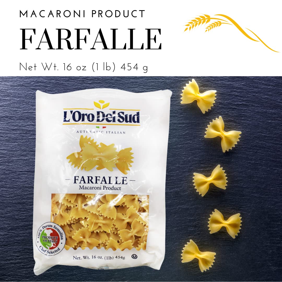 Pasta Farfalle, paquete de 4, pasta italiana, pasta con pajarita, producto de calidad premium de Italia, 16 onzas (paquete de 4) por L’Oro del Sud.