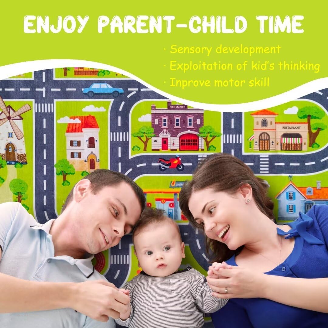 Alfombra de juego para niños de 6.5 x 9.8 pies, ideal para que los niños disfruten de la vida de la ciudad, jueguen y aprendan de forma segura y