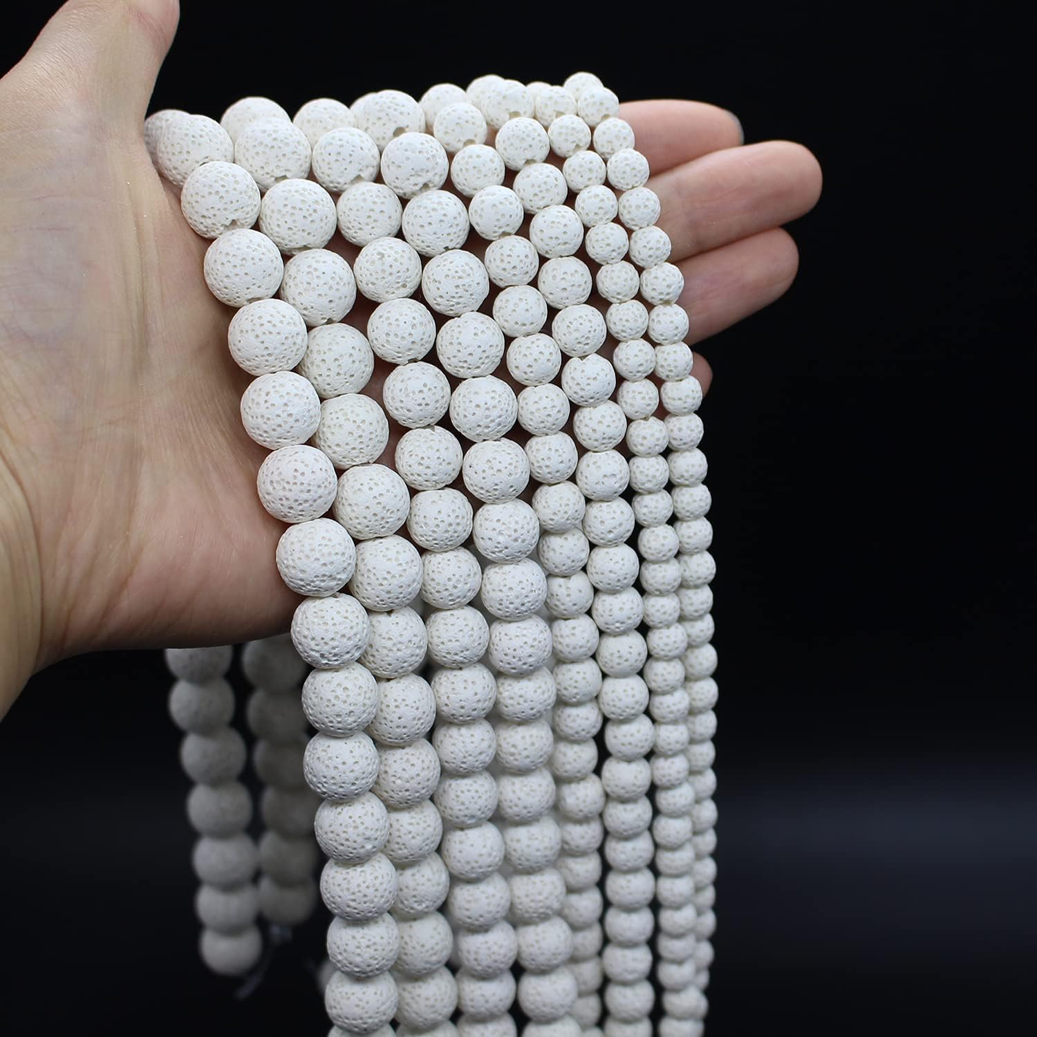 Oameusa Piedra volcánica de lava blanca de 0.315in, cuentas sueltas redondas de ágata para hacer joyas, 1 hebra de 15 pulgadas, 1 hebra por bolsa,