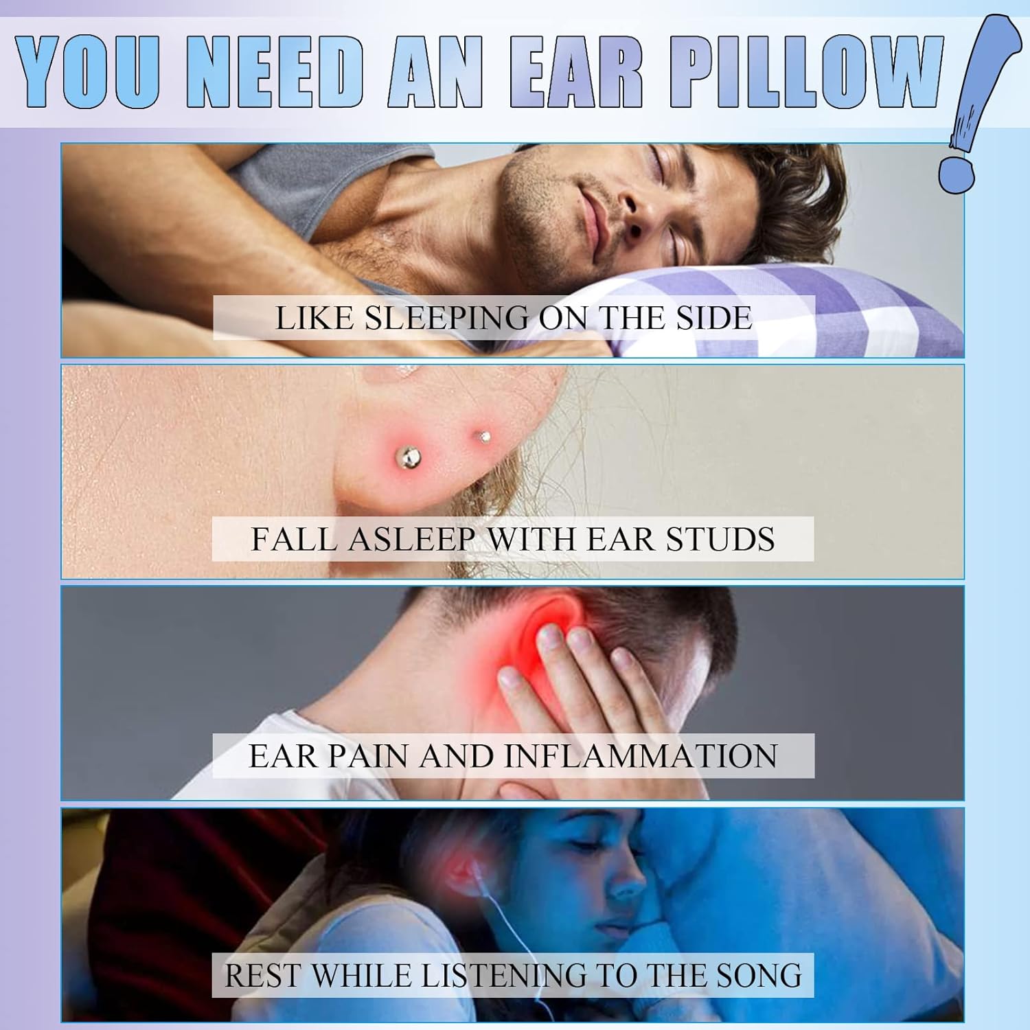 Zuobloe Piercing Pillow for Side Sleepers, Ear Pillows with Ear Hole for Ear Pain, cnh, O-Shaped Side Sleeping Ear Guard Pillow