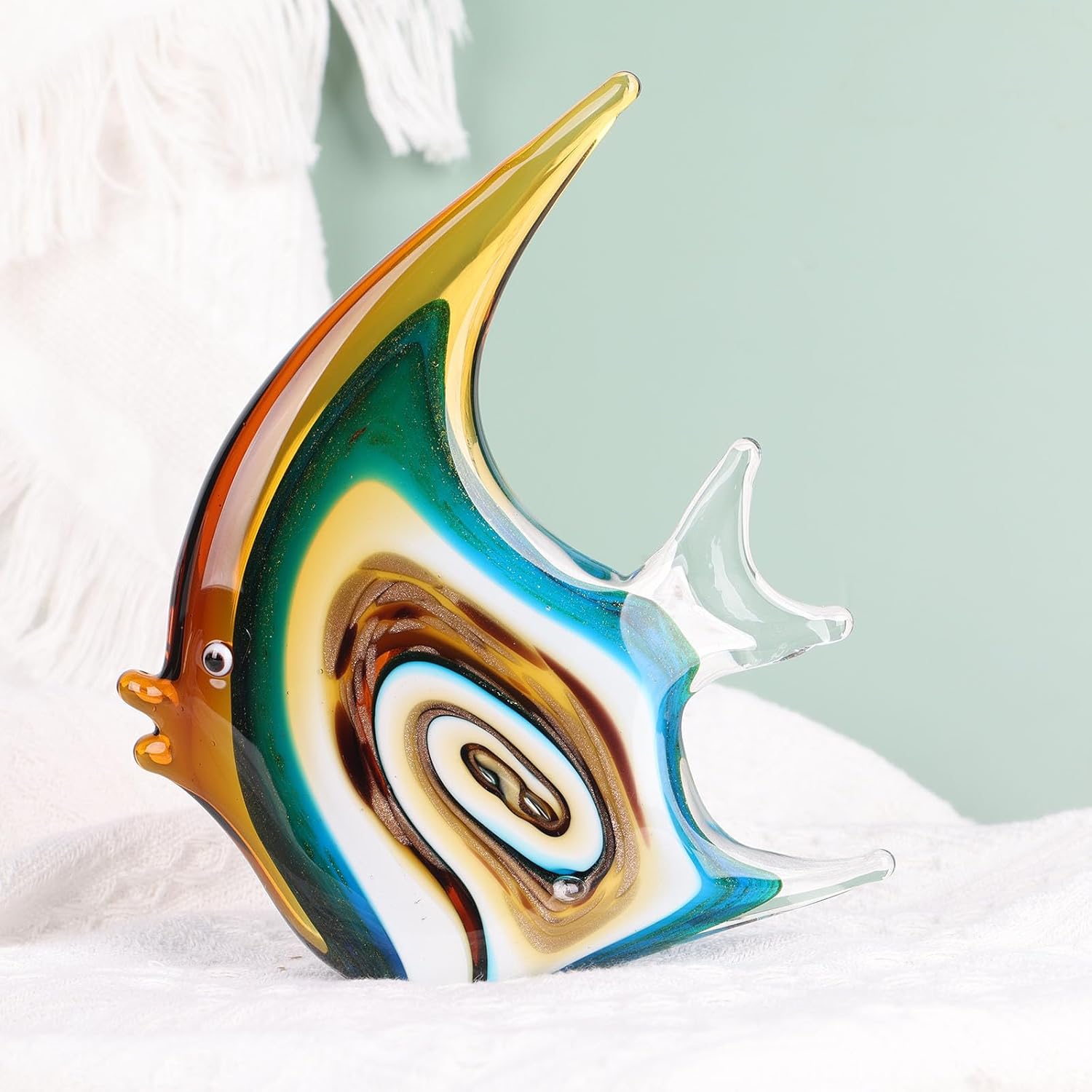 XMGZQ lown Estatua de peces coloridos de cristal, decoración de cristal azul, arte moderno de cristal decorativo de pescado, en estante, oficina,
