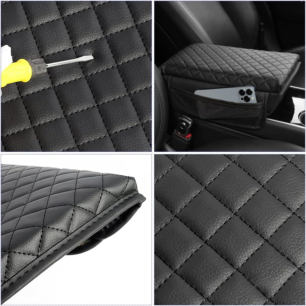 zipelo Cojín para reposabrazos de automóvil, almohadilla de consola central de cuero de fibra de carbono, caja de reposabrazos de espuma