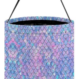 Cubo de cubo de Halloween con diseño de sirena arcoíris, bolsa de dulces para niños, decoraciones de Halloween Cubo de cubo de Halloween con diseño de sirena arcoíris, bolsa de dulces para niños, decoraciones de Halloween