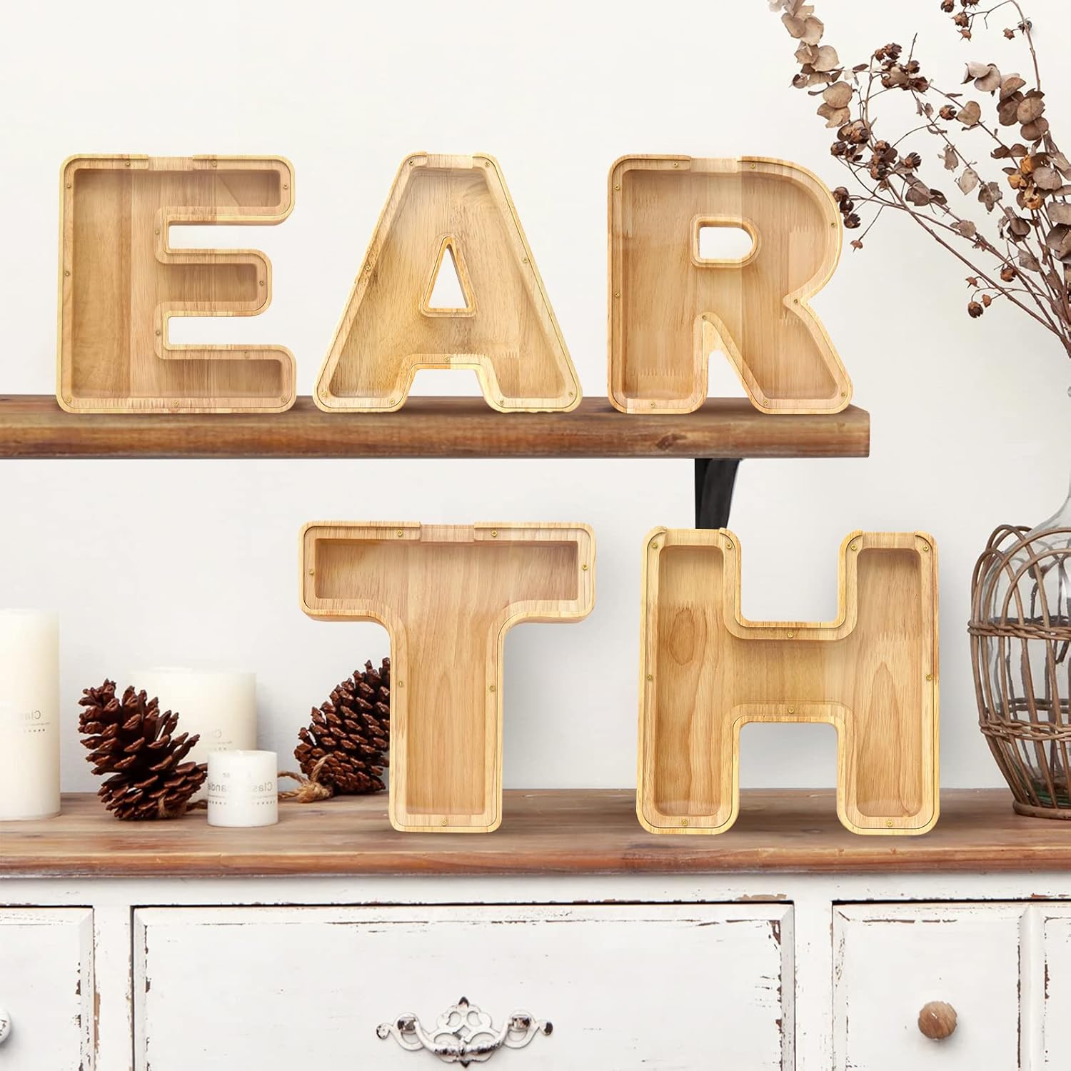WOOD CITY Alcancía con letras para adultos, niños y niñas, de madera de 9 pulgadas, caja de dinero personalizada, nombre personalizado, regalo