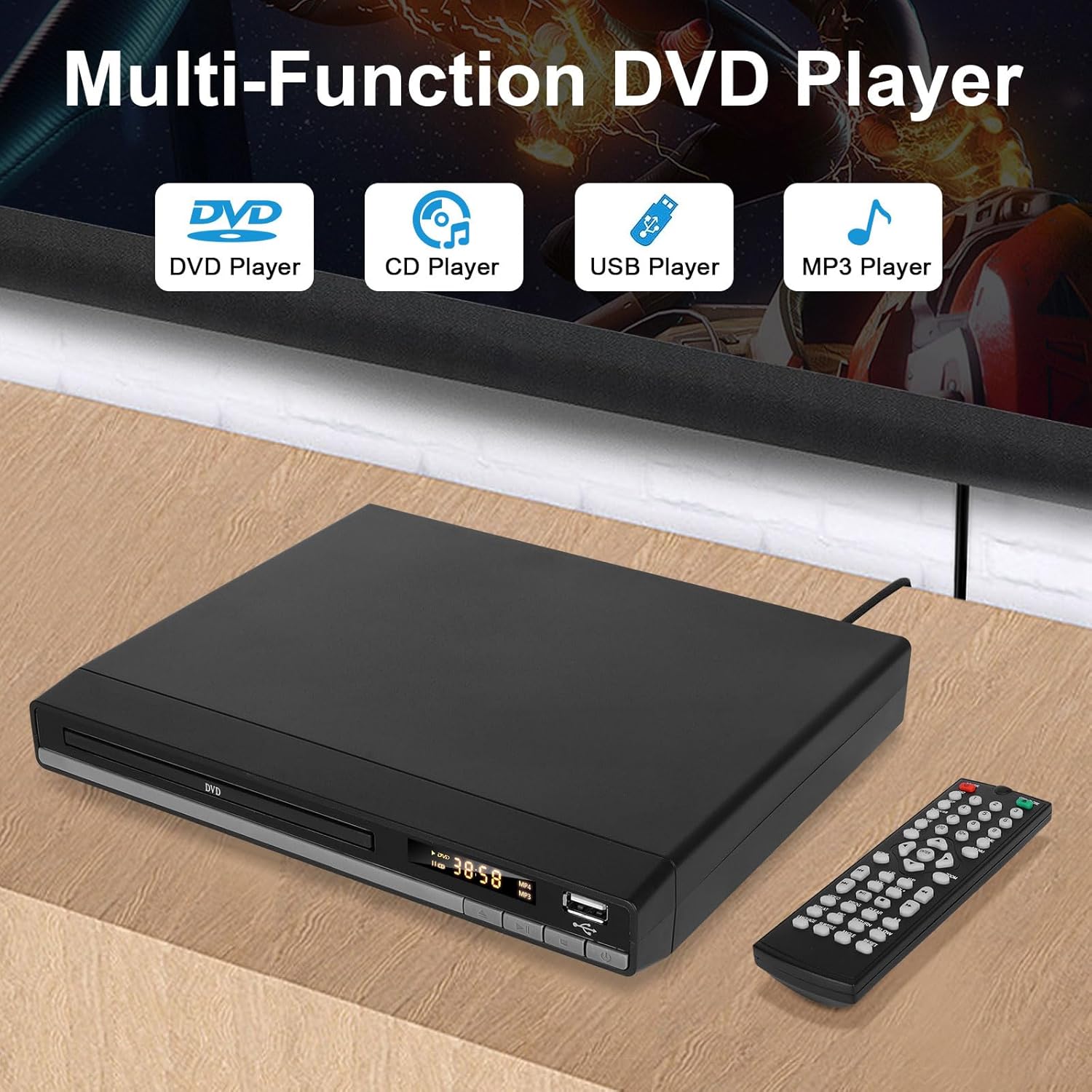 Reproductor de DVD HD para TV con salida HDMI, reproductores de DVD compactos con control remoto  Reproductor de CD de DVD simple con entrada USB