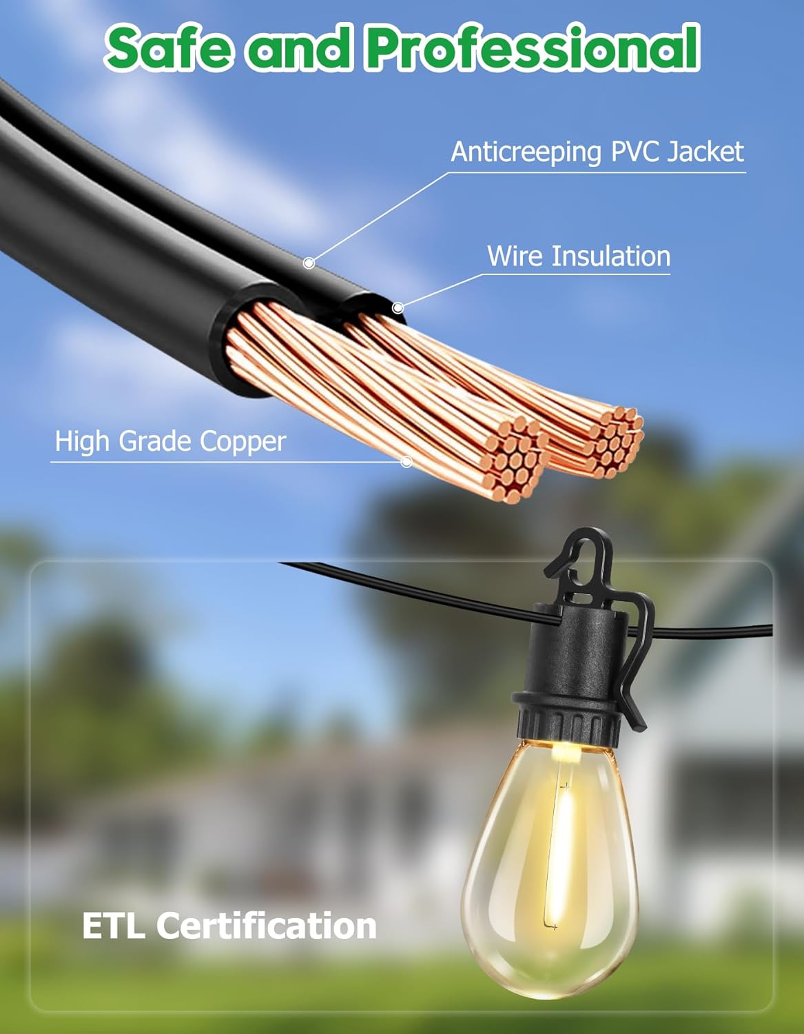 TDLOL Paquete de 2 tiras de luces para exteriores de 200 pies, impermeables, luces de patio con 70 enchufes inastillables, luces colgantes para