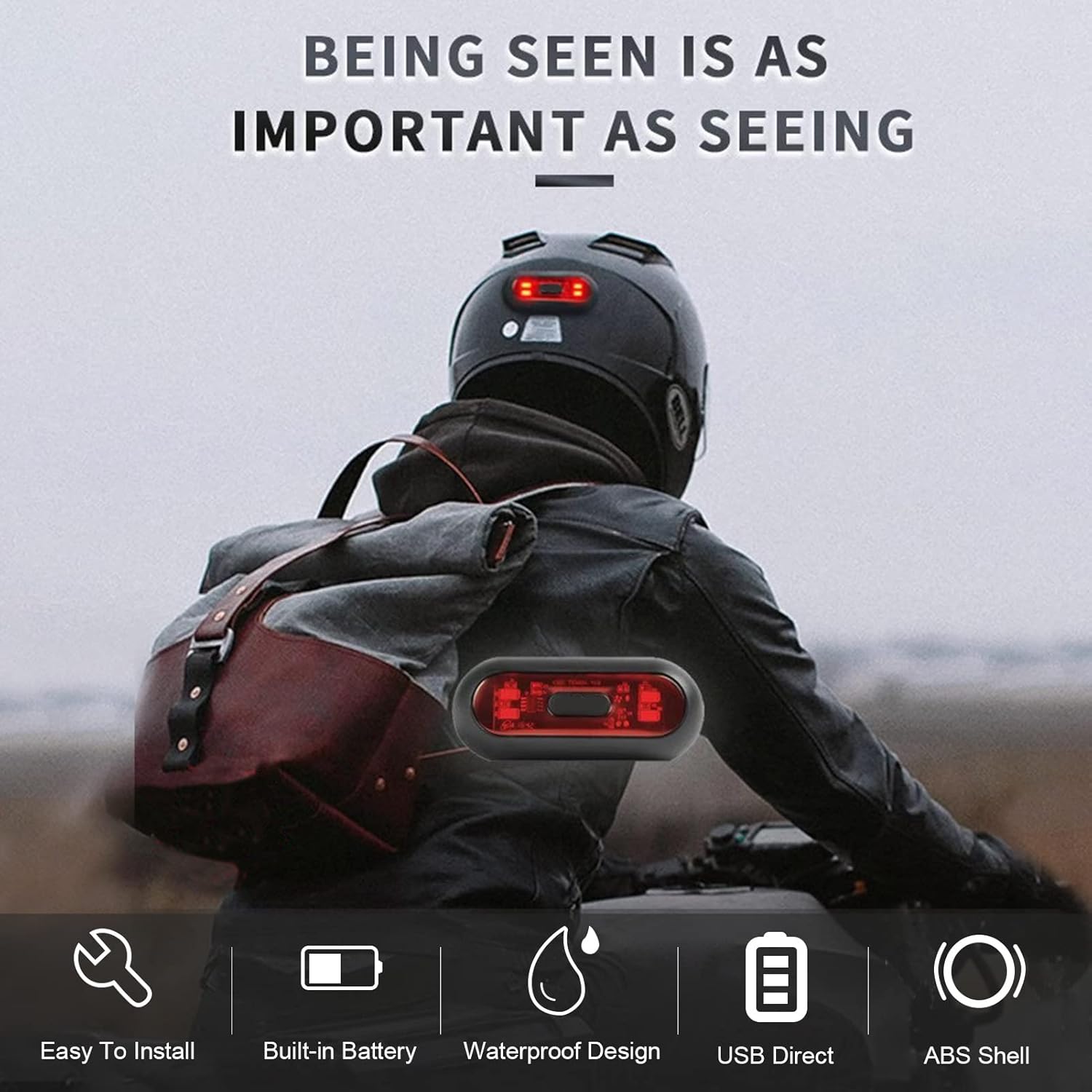 Luz de casco de bicicleta, luz de freno para casco de motocicletabicicleta LED de advertencia de seguridad para conducción nocturna, batería
