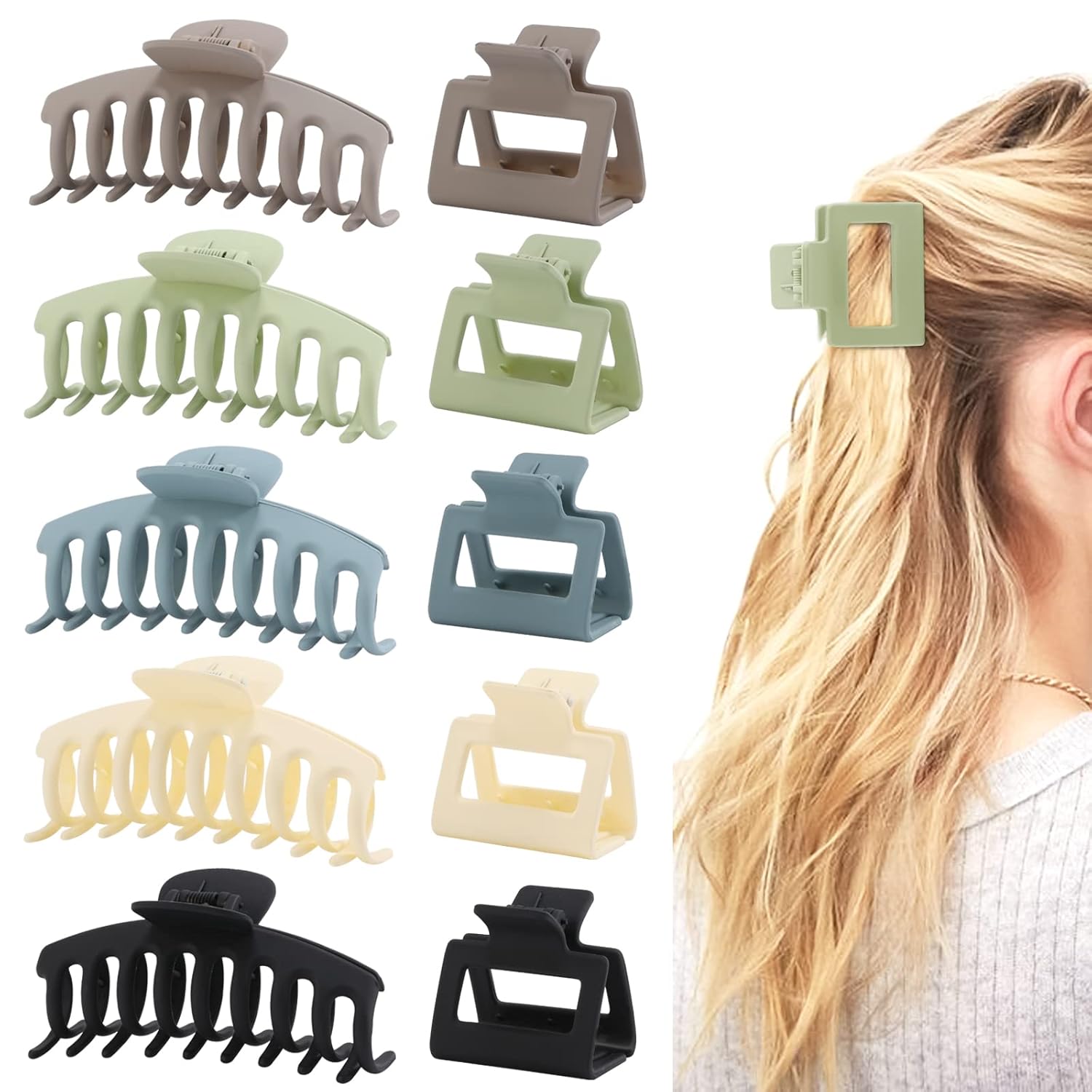 10 pinzas de pelo grandes, pinzas de pelo mate de sujeción fuerte, pinzas cuadradas para cabello grueso y fino, pinzas de pelo de plátano para