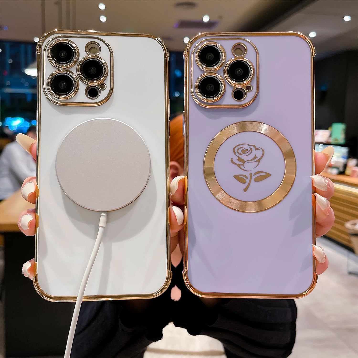 SPOBIT Funda magnética para iPhone 14 Pro Max, compatible con Magsafe, funda floral de rosa de hadas para mujeres y niñas, funda delgada suave y