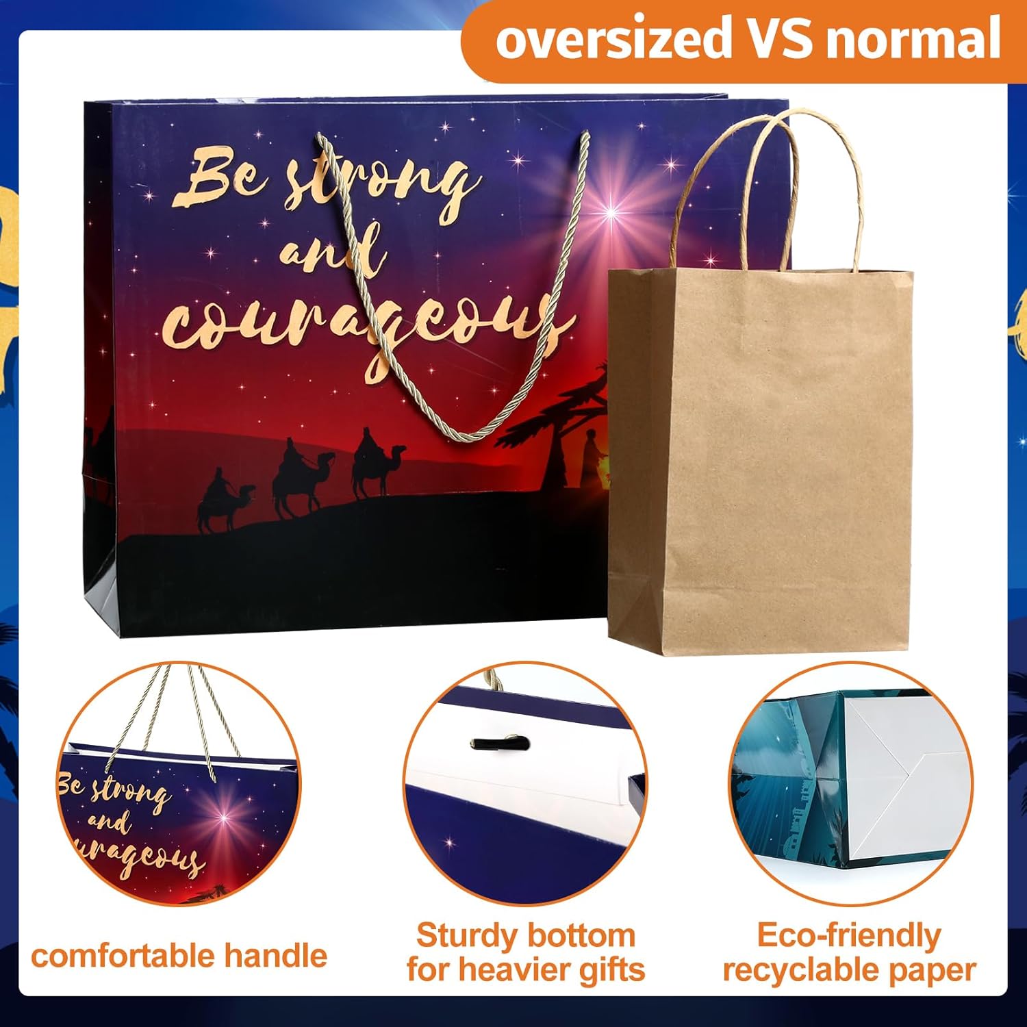 Abbylike 12 bolsas de regalo de Navidad, bolsas de papel religiosas con asa de 16 x 12 x 6 pulgadas, bolsas de papel de Navidad extra grandes para