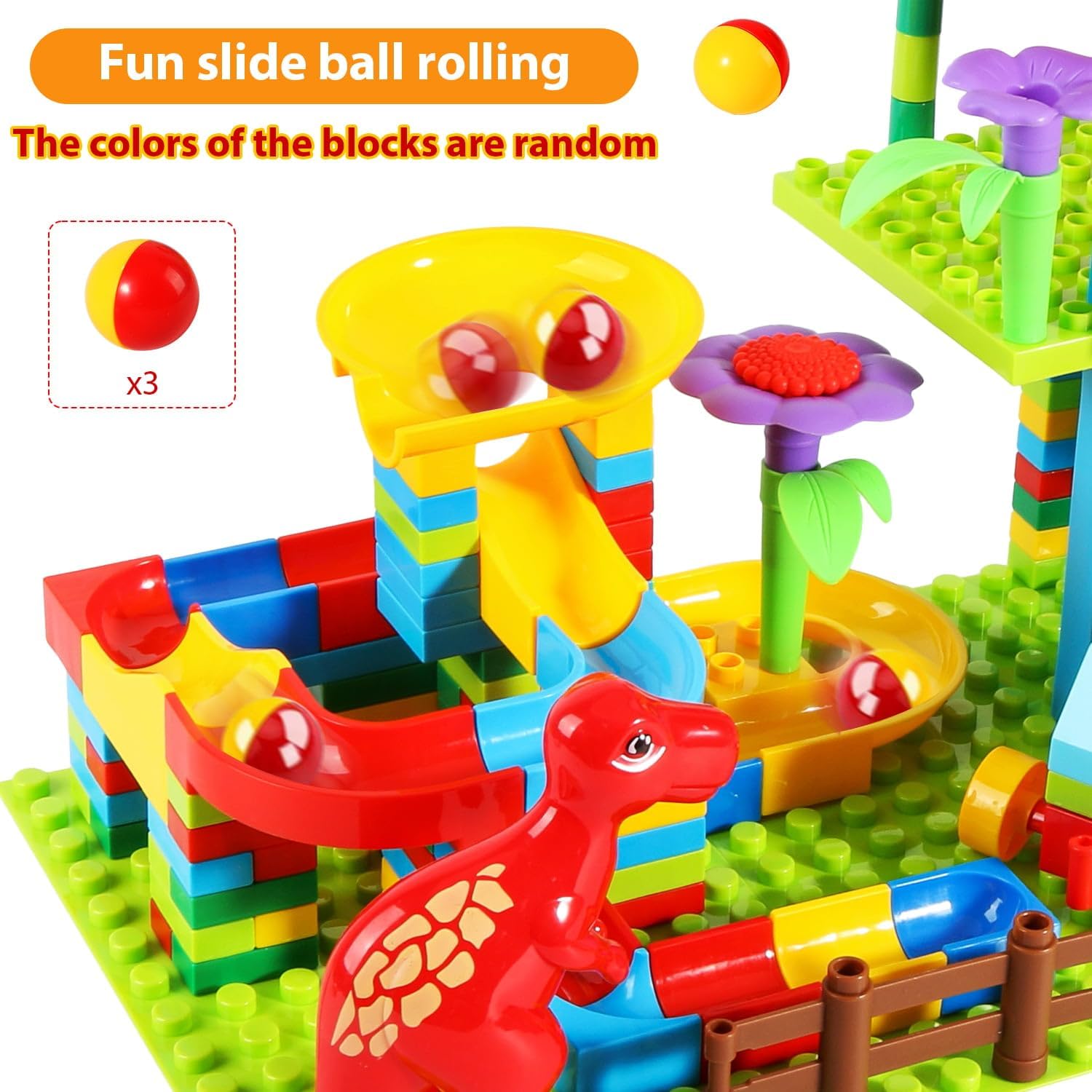 Marble Run Big Building Blocks, 187 piezas, pista de carreras para niños, juguete educativo STEM para niños de 3 a 8 años, juguetes de cumpleaños y