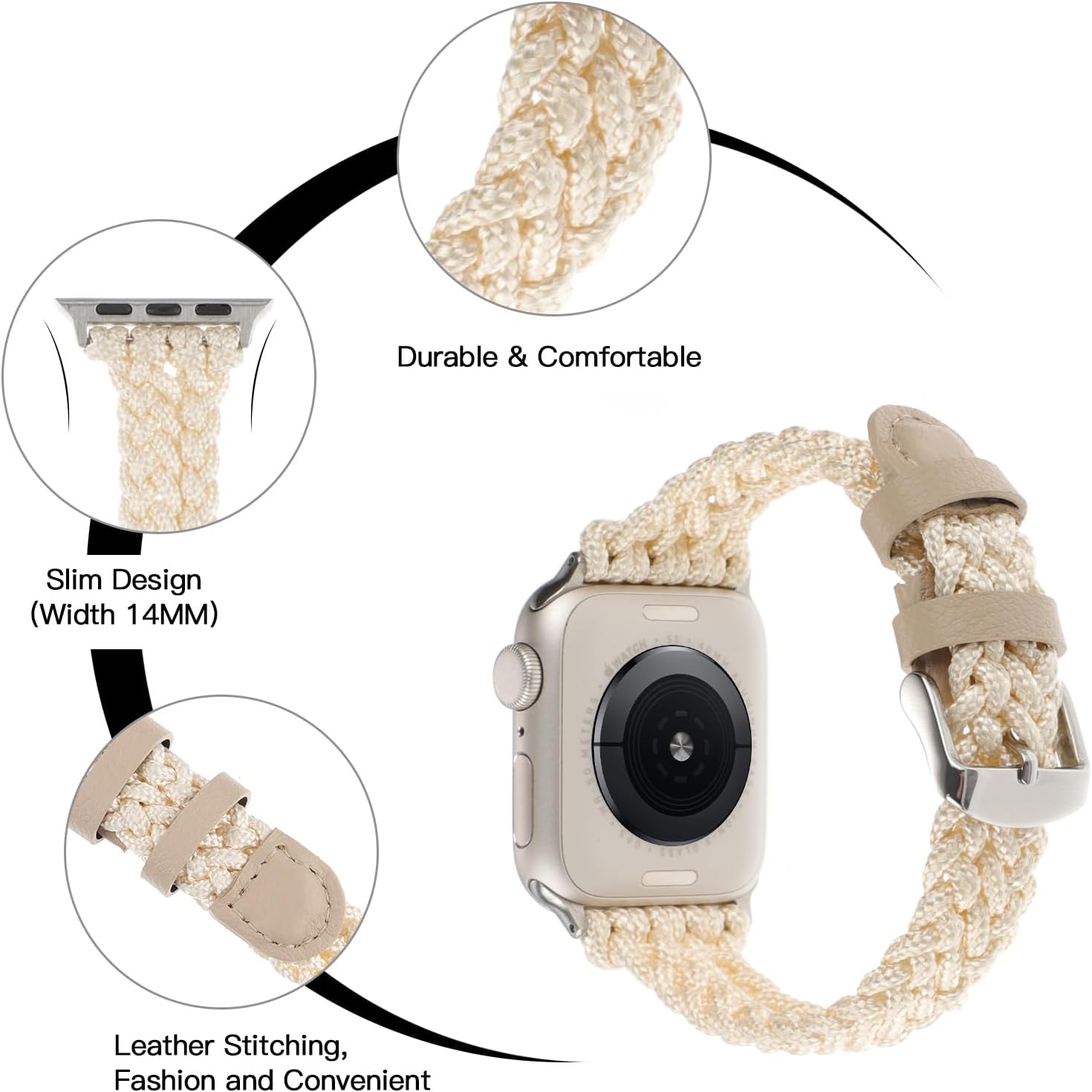 Correa deportiva trenzada de nailon compatible con correas de Apple Watch de 1.496 pulgadas, 1.575 pulgadas, 1.614 pulgadas, correa de repuesto