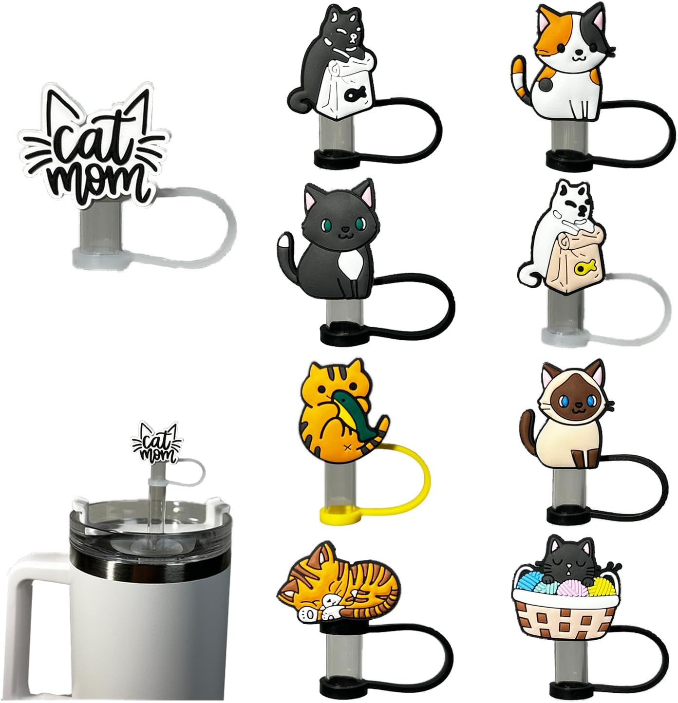 9 tapas de popote para vasos Stanley de 30 y 40 onzas, 0.4 pulgadas de ancho, bonitas puntas de silicona para cubrir popotes de silicona compatibles