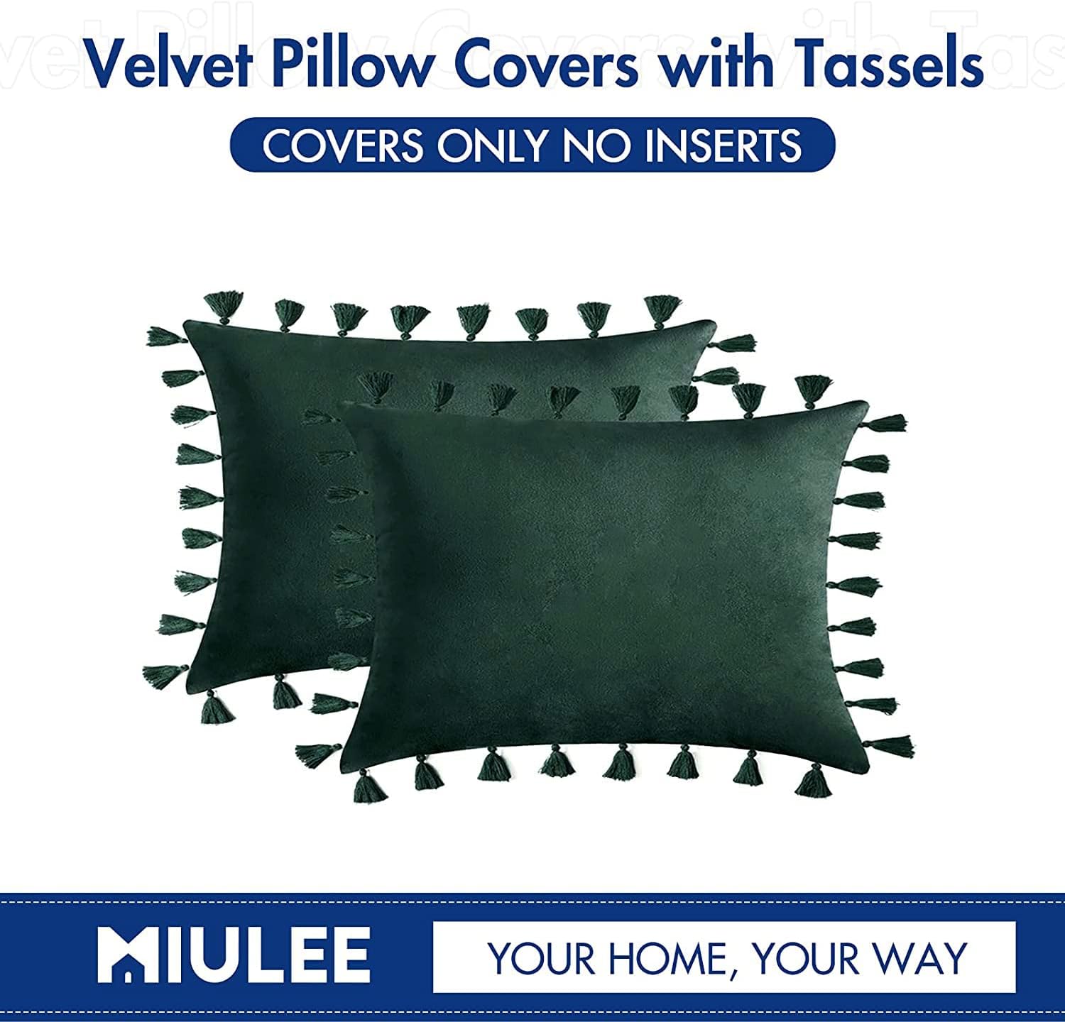 MIULEE – Paquete de 2 fundas de cojín decorativas lisas, de terciopelo suave con borlas y flecos, decoración bohemia para sillón, cama, sofá, de