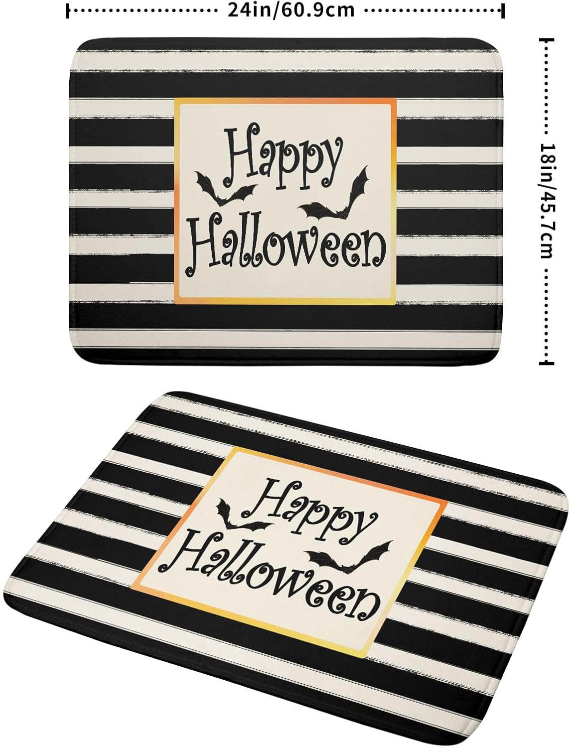 Tapete de secado de platos de murciélagos de Happy Halloween para encimera de cocina, tapete de secado de rayas blancas y negras de 18 x 24 pulgadas
