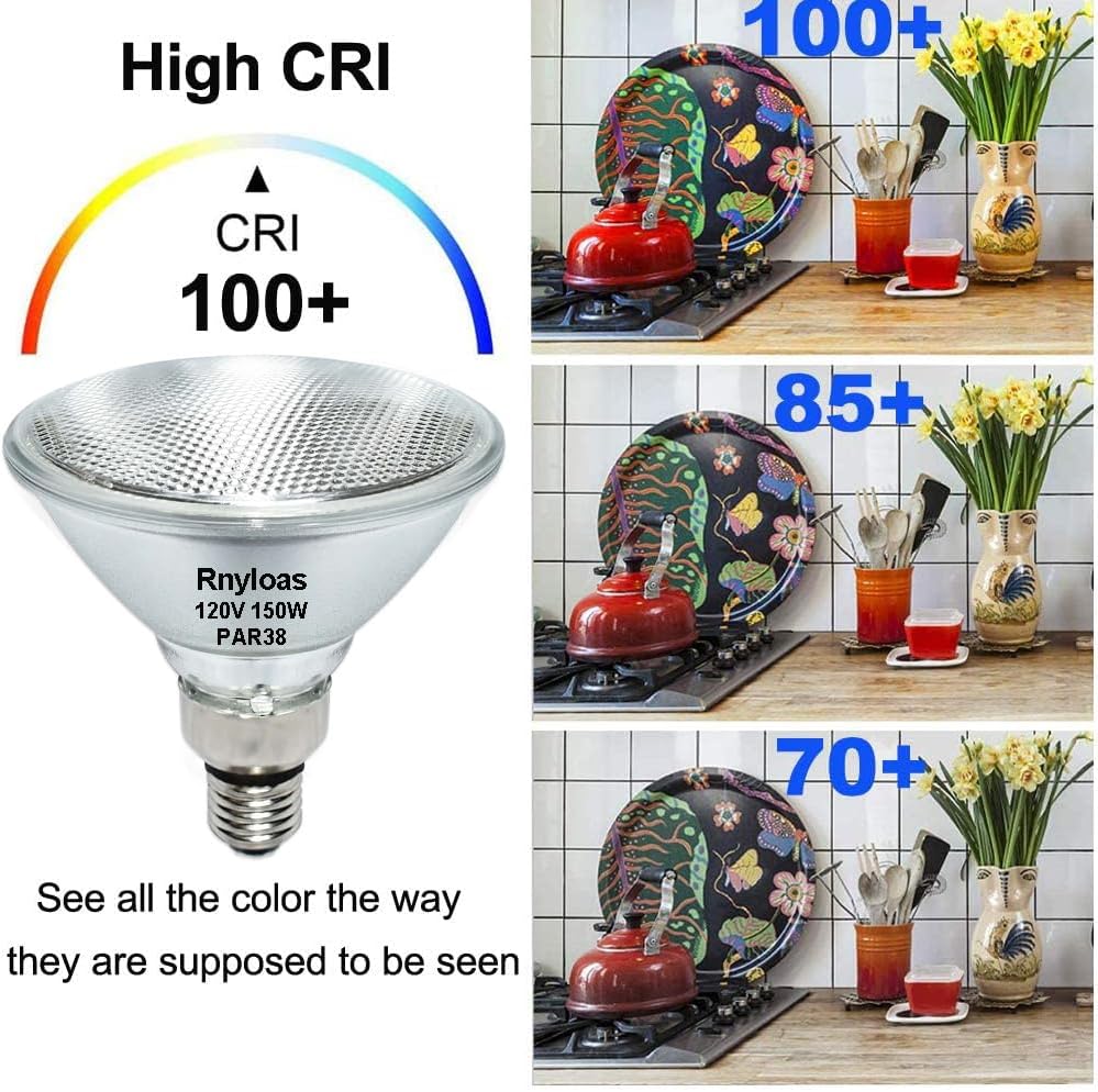 Rnyloas PAR38 – Luz de inundación halógena, paquete de 4 bombillas de inundación de larga vida útil 150 W 120 V PAR38 regulable, bombilla PAR38 de