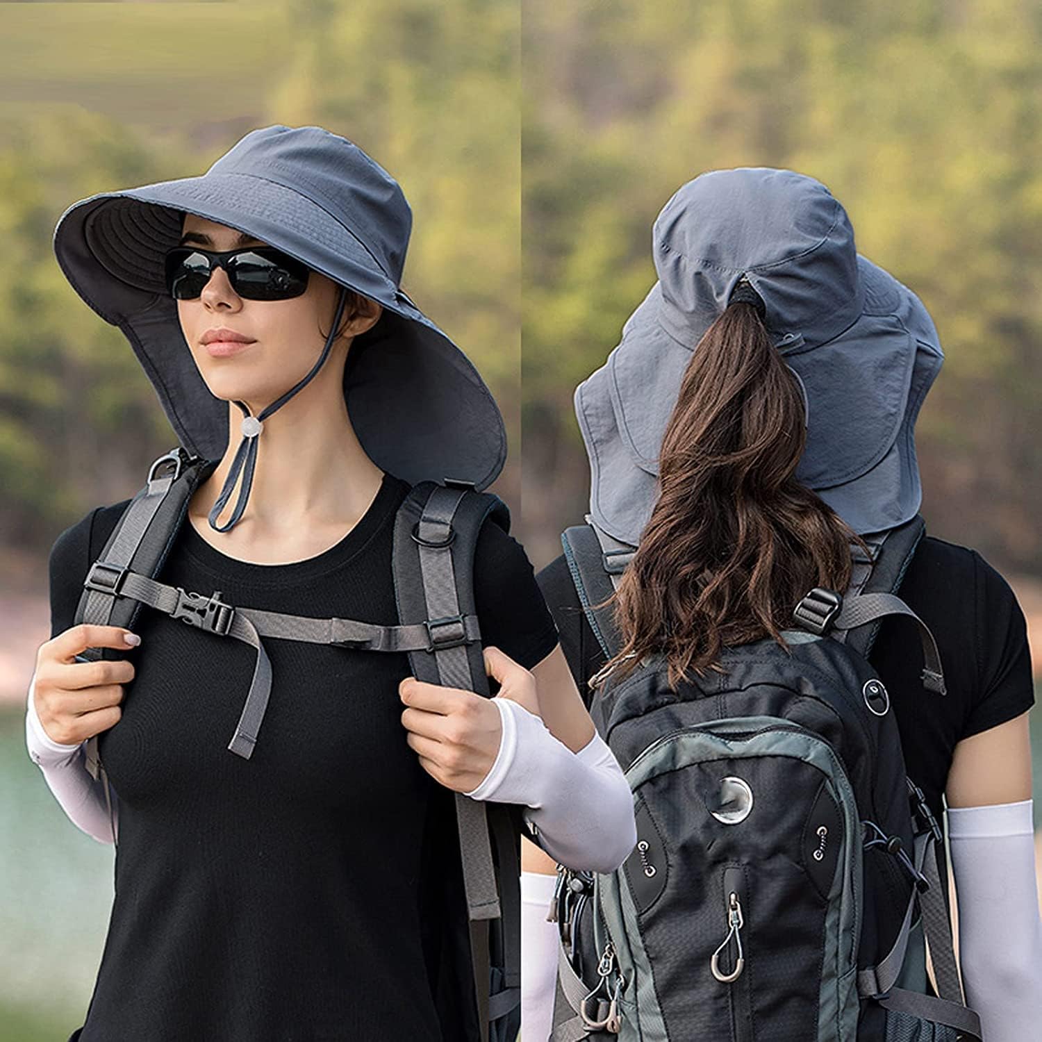 Paquete de 3 sombreros para mujer con solapa para el cuello, ala ancha, protección UV, sombrero de pescador, verano, playa, pesca, senderismo,