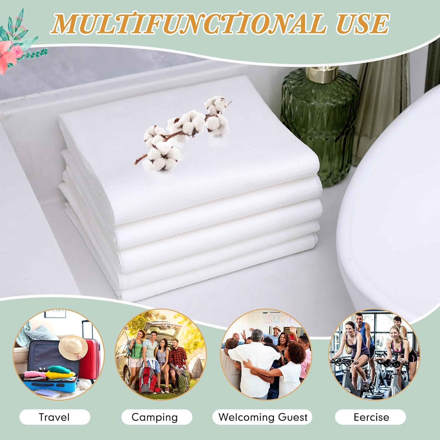 Buryeah 30 toallas de baño desechables de 27.5 x 55 pulgadas, color blanco, toalla de campamento de cuerpo grande, toallas desechables de secado