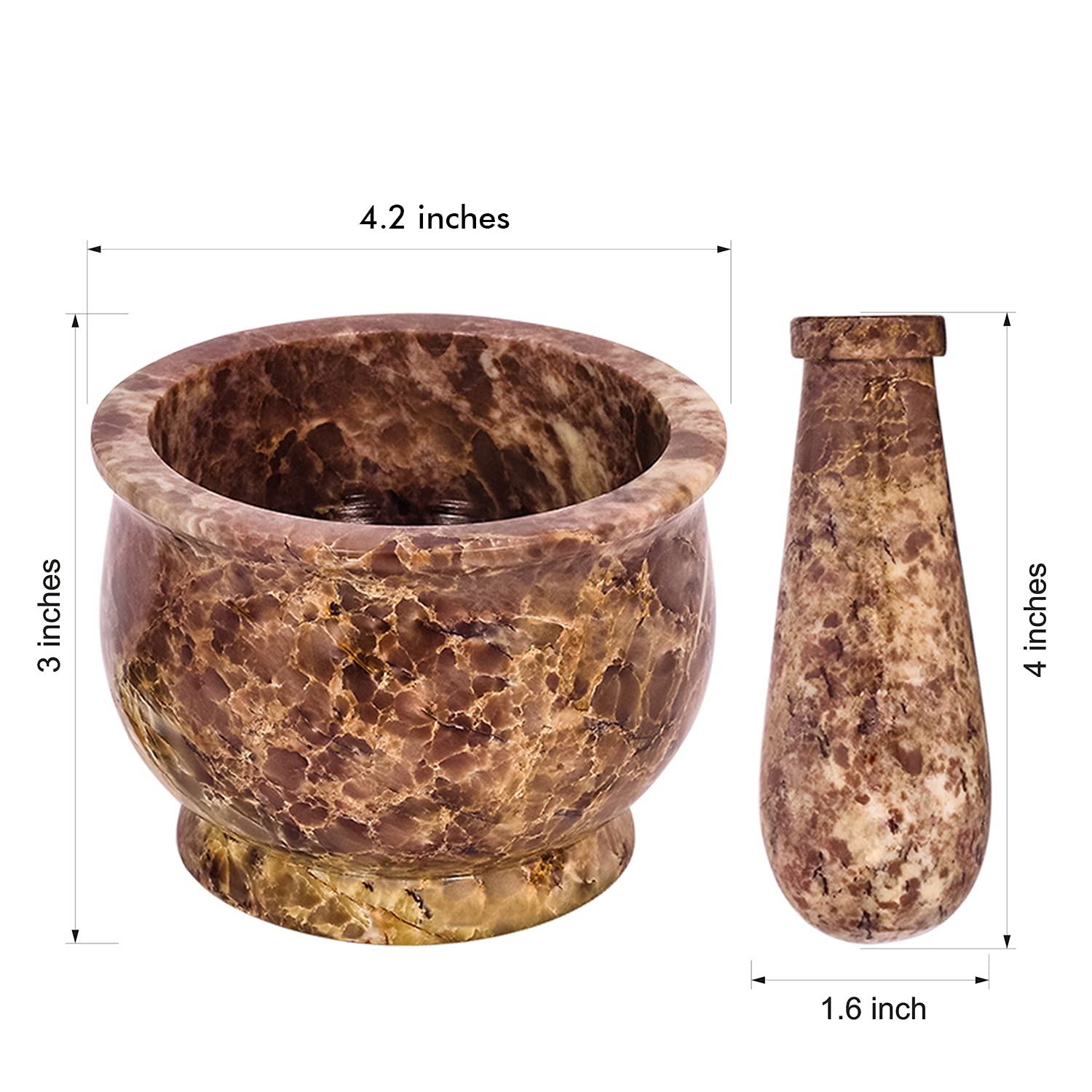 Mortero y mortero, hecho de piedra dura pulida resistente, molinillo de piedra natural para especias, pastas, hierbas, condimentos, etc. (mezcla de