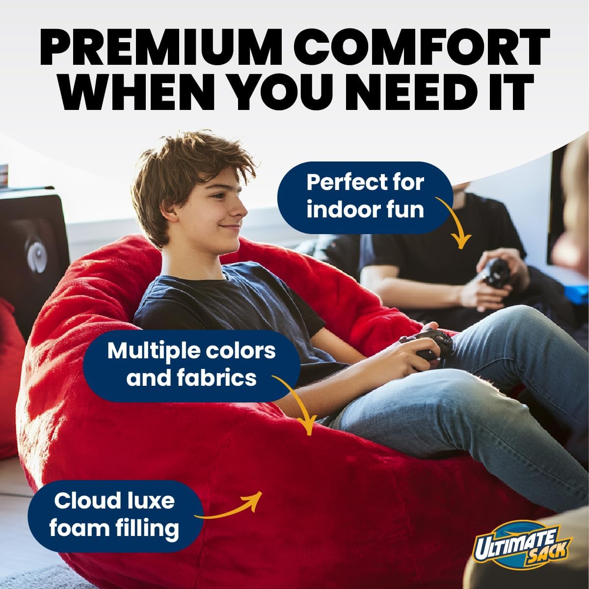 Ultimate Sack 6000 – Puf con reposapiés Muebles con relleno de espuma gigante fundas lavables a máquina, costuras dobles cosidas, forro interior