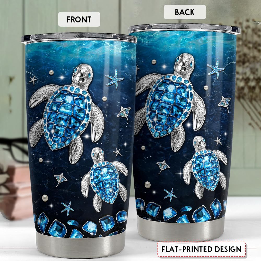 SANDJEST Vaso de tortuga marina de 20 onzas con aislamiento de acero inoxidable para café, taza de viaje, taza de joyería, dibujos de tortugas,