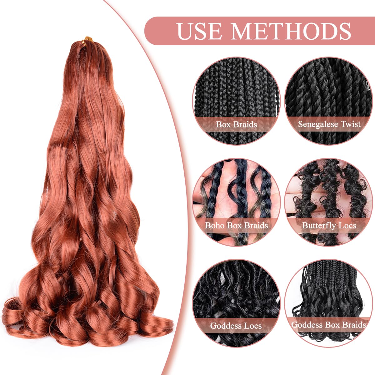 Cabello rizado francés trenzado, paquete de 8 unidades, suelto, ondulado, preestirado, sintético 350# en espiral rizado de ganchillo de 16 pulgadas,