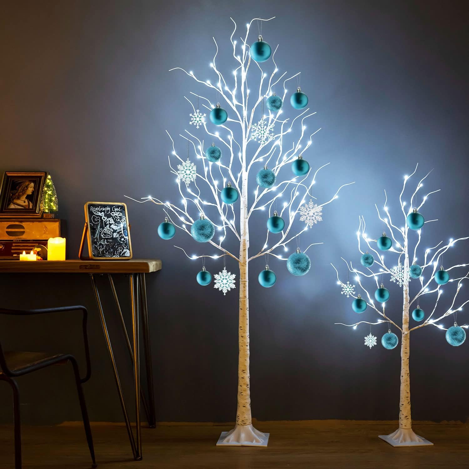 Árbol de abedul iluminado, 48 luces LED de abedul para interiores y exteriores, luz de árbol de ramita artificial de 9 modos, temporizador para