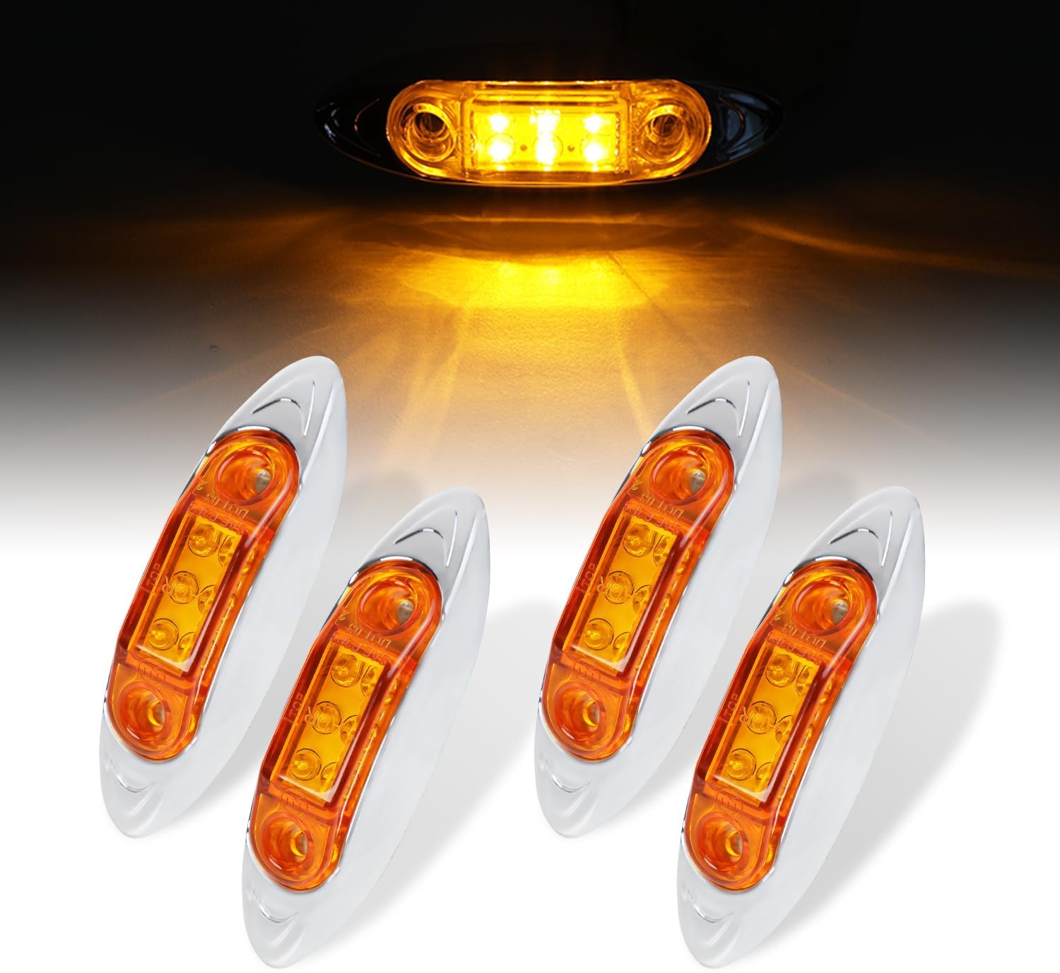 Ledvillage 4 lámparas LED ámbar de 2.5 pulgadas con bisel cromado de 24 V CC, indicador de marcador lateral selladoluces de señal para camiones