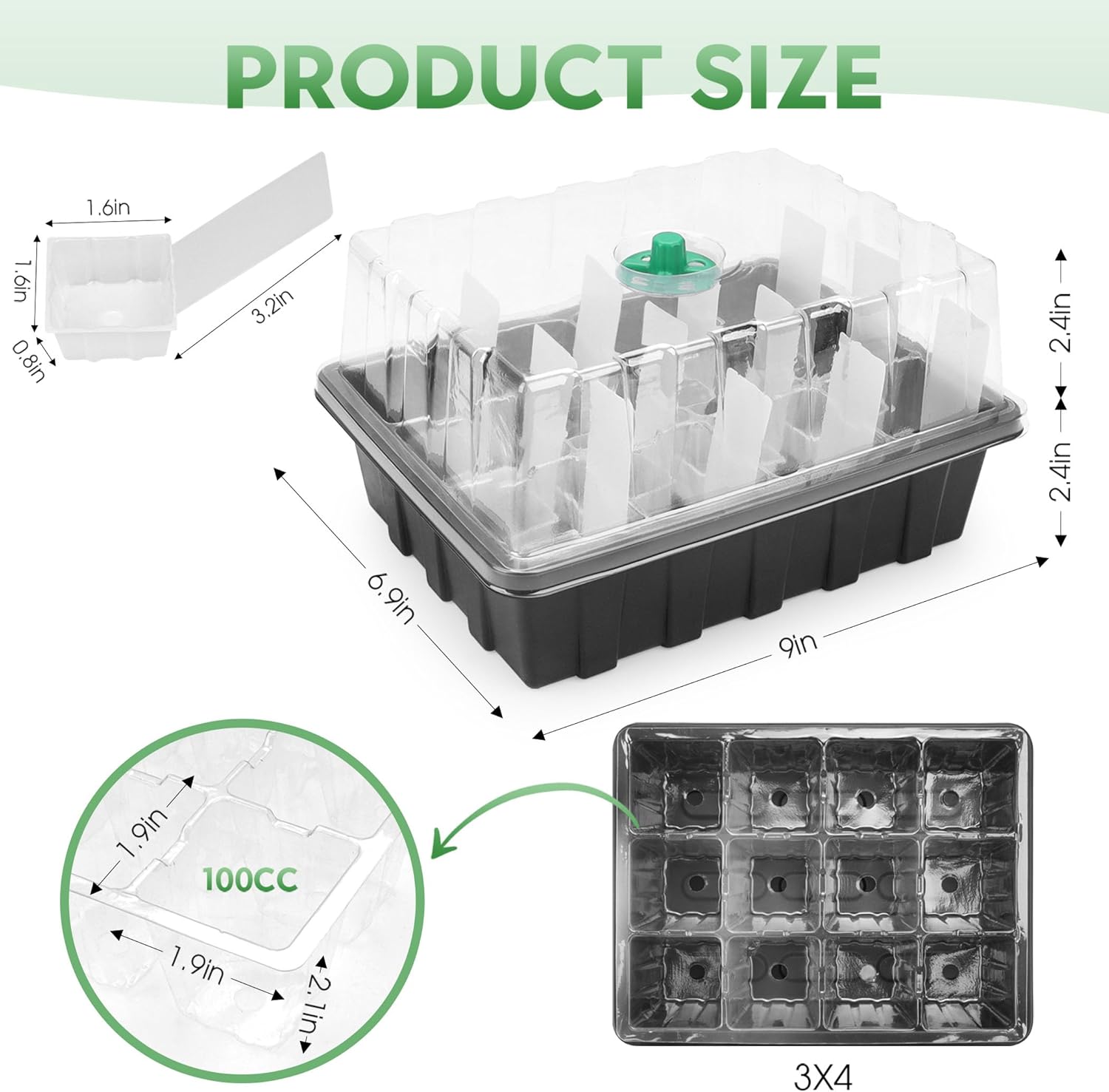 Paquete de 5 bandejas para plantas con 60 extractores reutilizables, bandeja de inicio de semillas con kit de cúpula de humedad. Germinación de