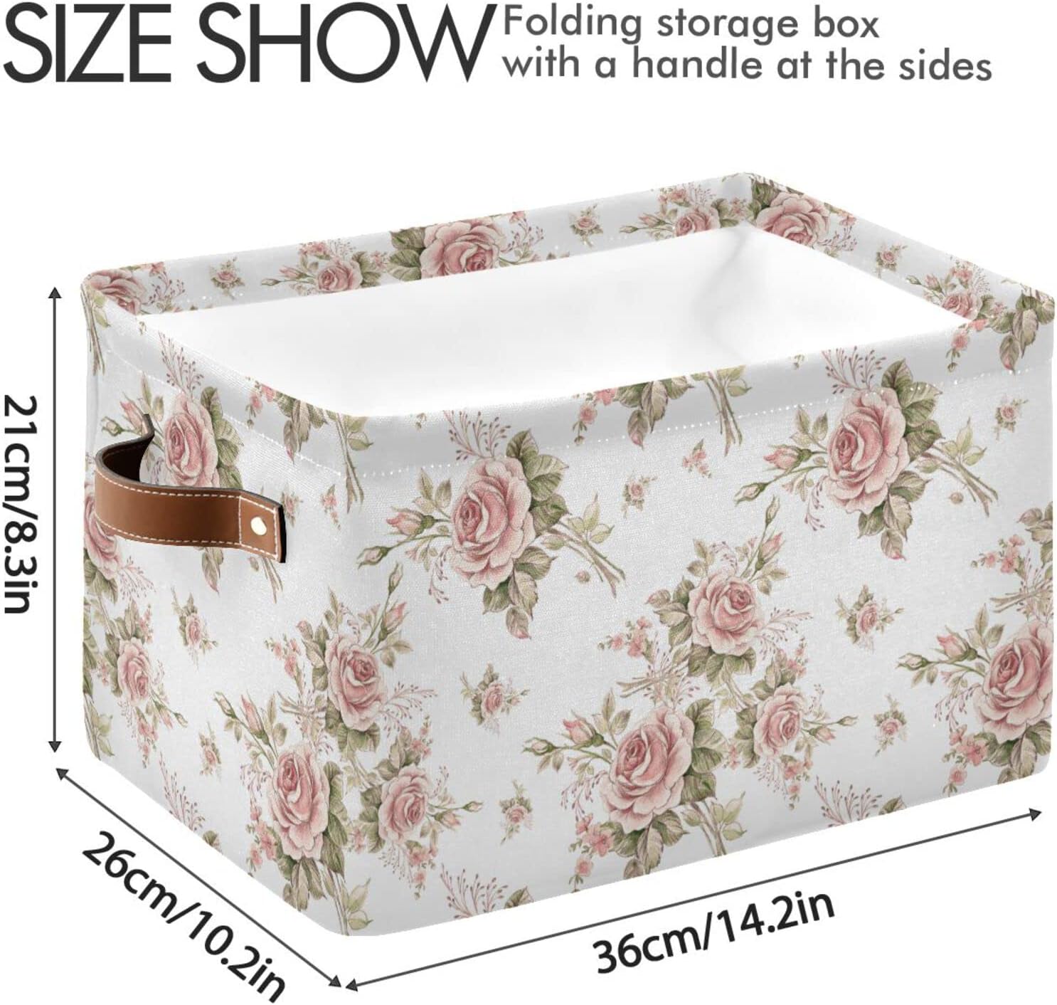 ALAZA Caja de almacenamiento plegable con hojas de rosas rosadas, canastas organizadoras con asas para estantes, armario, sala de estar, dormitorio,
