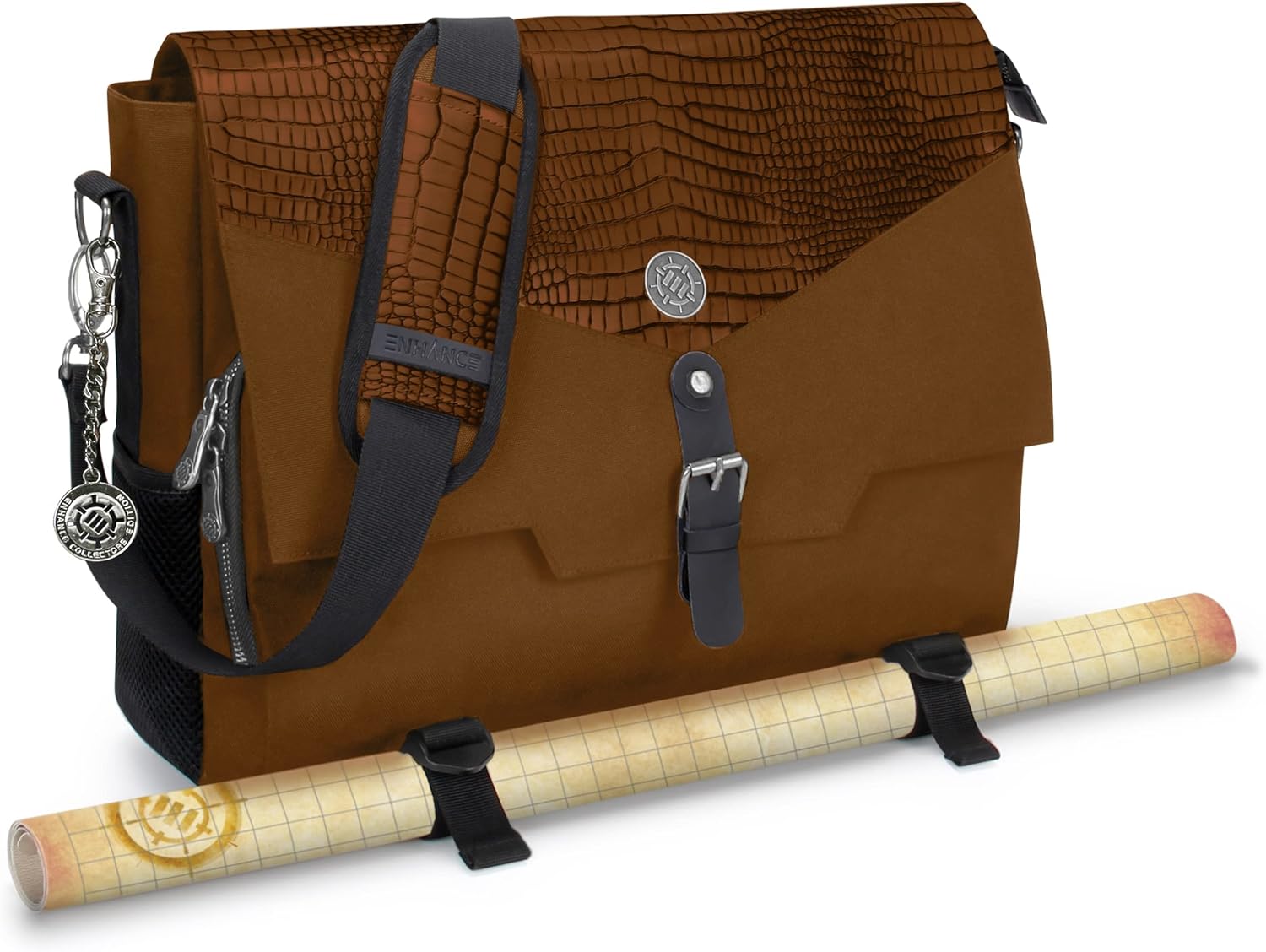 ENHANCE Collector’s Edition RPG Player’s Essentials DnD – Bolsa de mensajero exterior Dragon Hide para 2-4 libros, carpetas, dados y accesorios, con