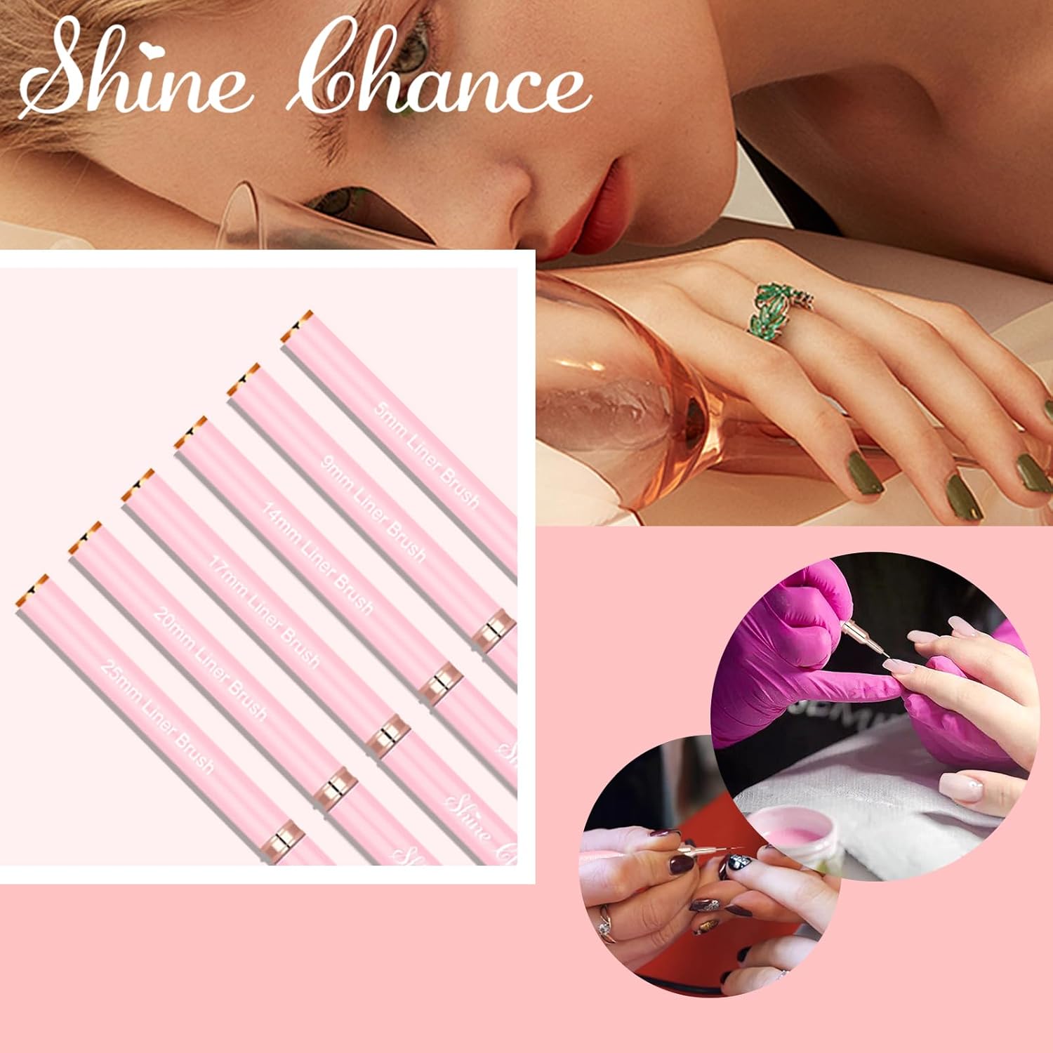 Shince Chance – Juego de pinceles para arte de uñas, 6 pinceles de diseño de uñas para esmalte de gel, dibujo fino, pequeños detalles, pintura de