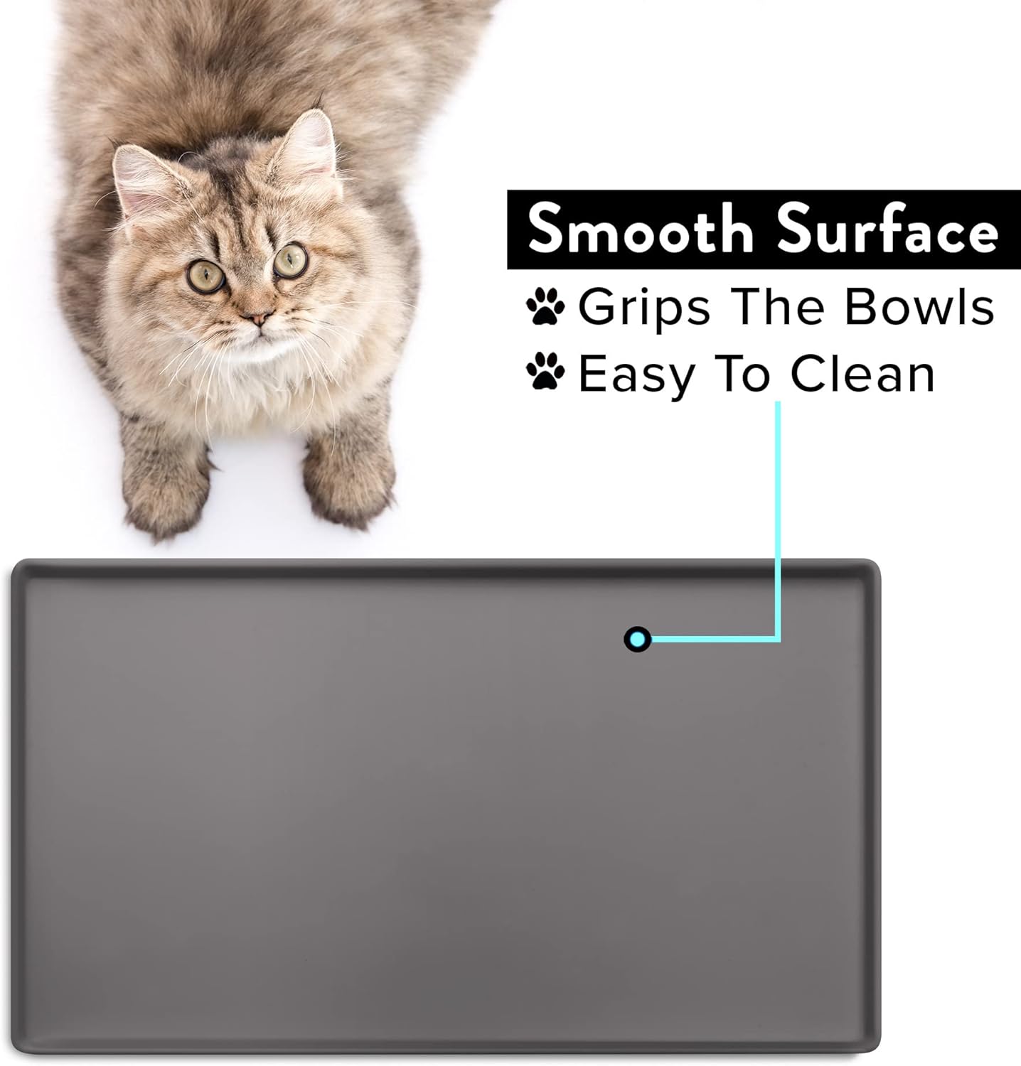 CatGuru Tapete de comida para gatos, tapete de alimentación pequeño y grande, mantel individual de silicona 100% impermeable para mascotas,