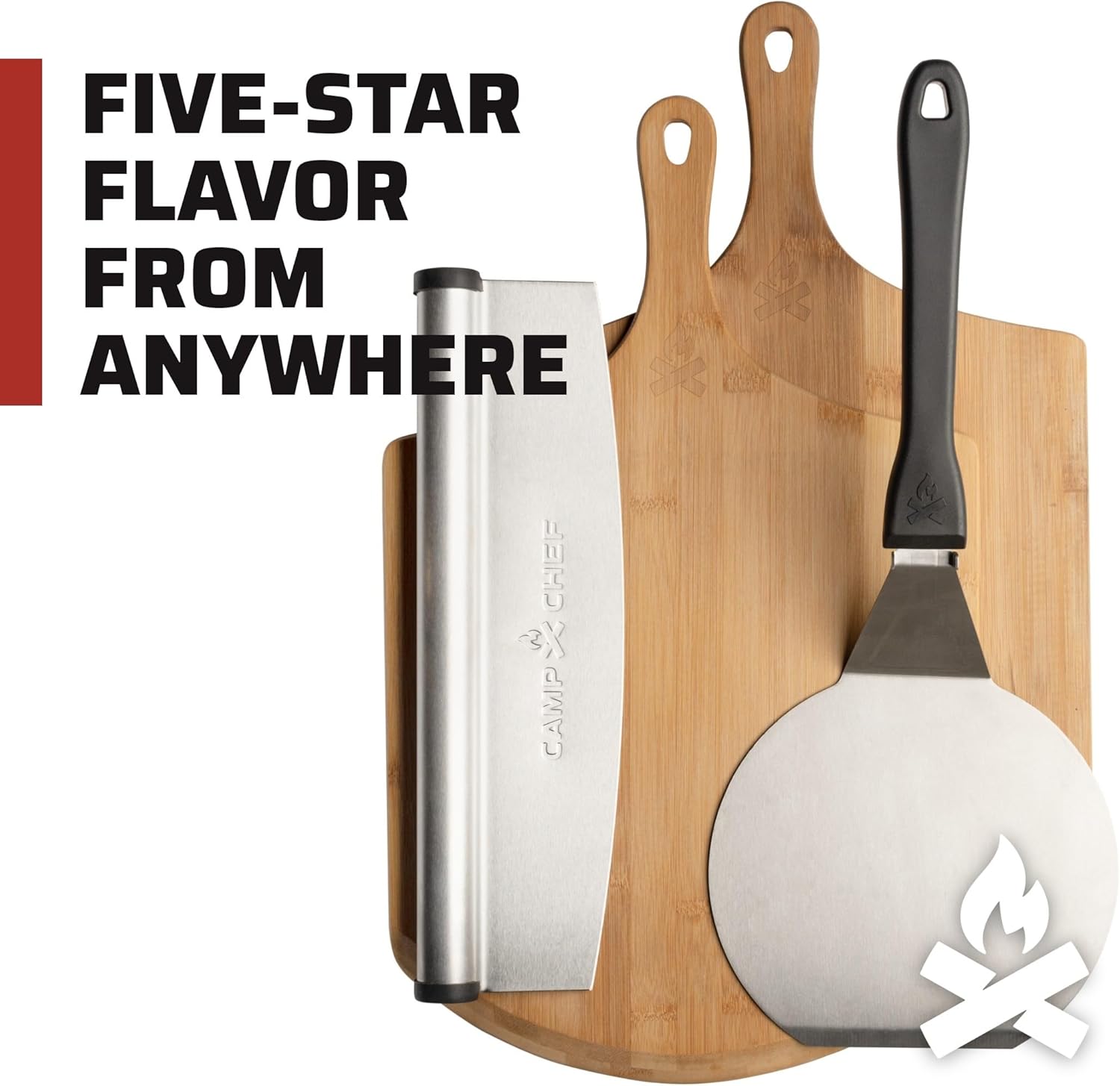 Camp Chef Kit de accesorios para pizza, incluye 2 cáscaras de pizza, 1 espátula de pizza y 1 cortador de pizza mecedora, kit de pizza premium para