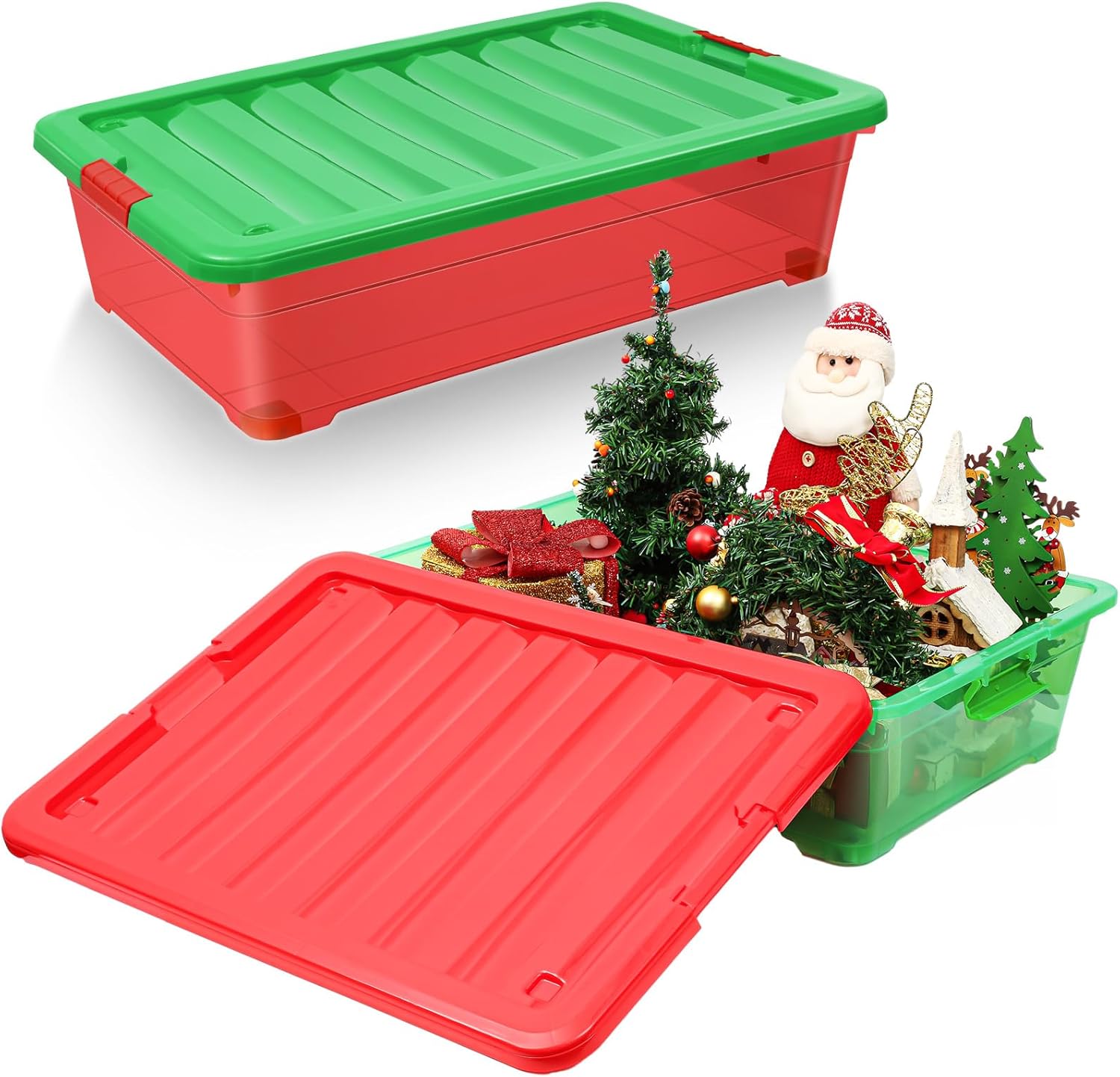 Abbylike Paquete de 2 contenedores de plástico de 53 cuartos de galón para guardar debajo de la cama con tapas, organizador de envoltura de regalos,