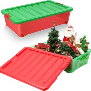 Abbylike Paquete de 2 contenedores de plástico de 53 cuartos de galón para guardar debajo de la cama con tapas, organizador de envoltura de regalos, Abbylike Paquete de 2 contenedores de plástico de 53 cuartos de galón para guardar debajo de la cama con tapas, organizador de envoltura de regalos,
