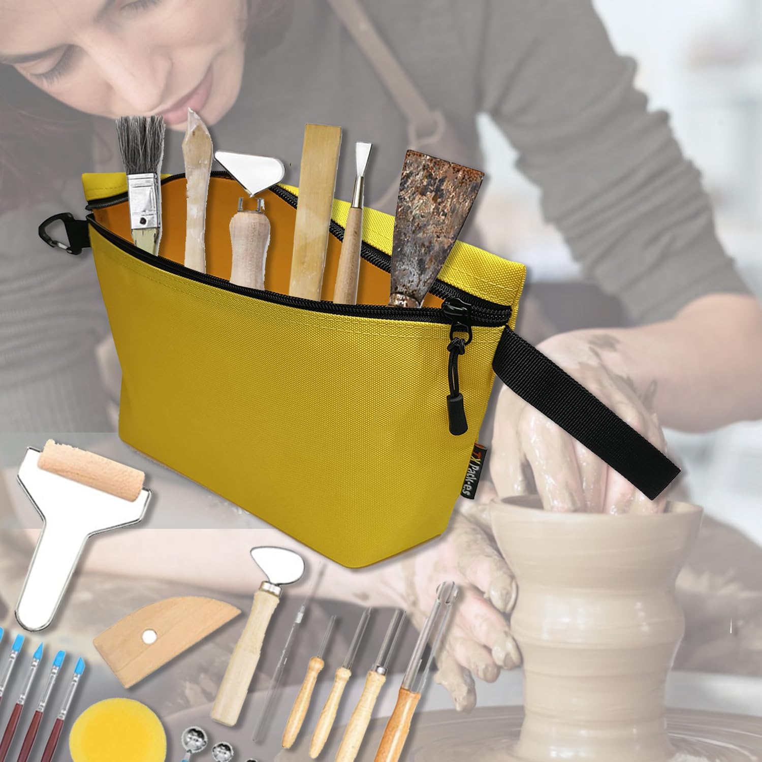 Paquete de 5 bolsas de herramientas, almacenamiento y organización de utilidad. Bolsa de lona con cremallera de lona afilada