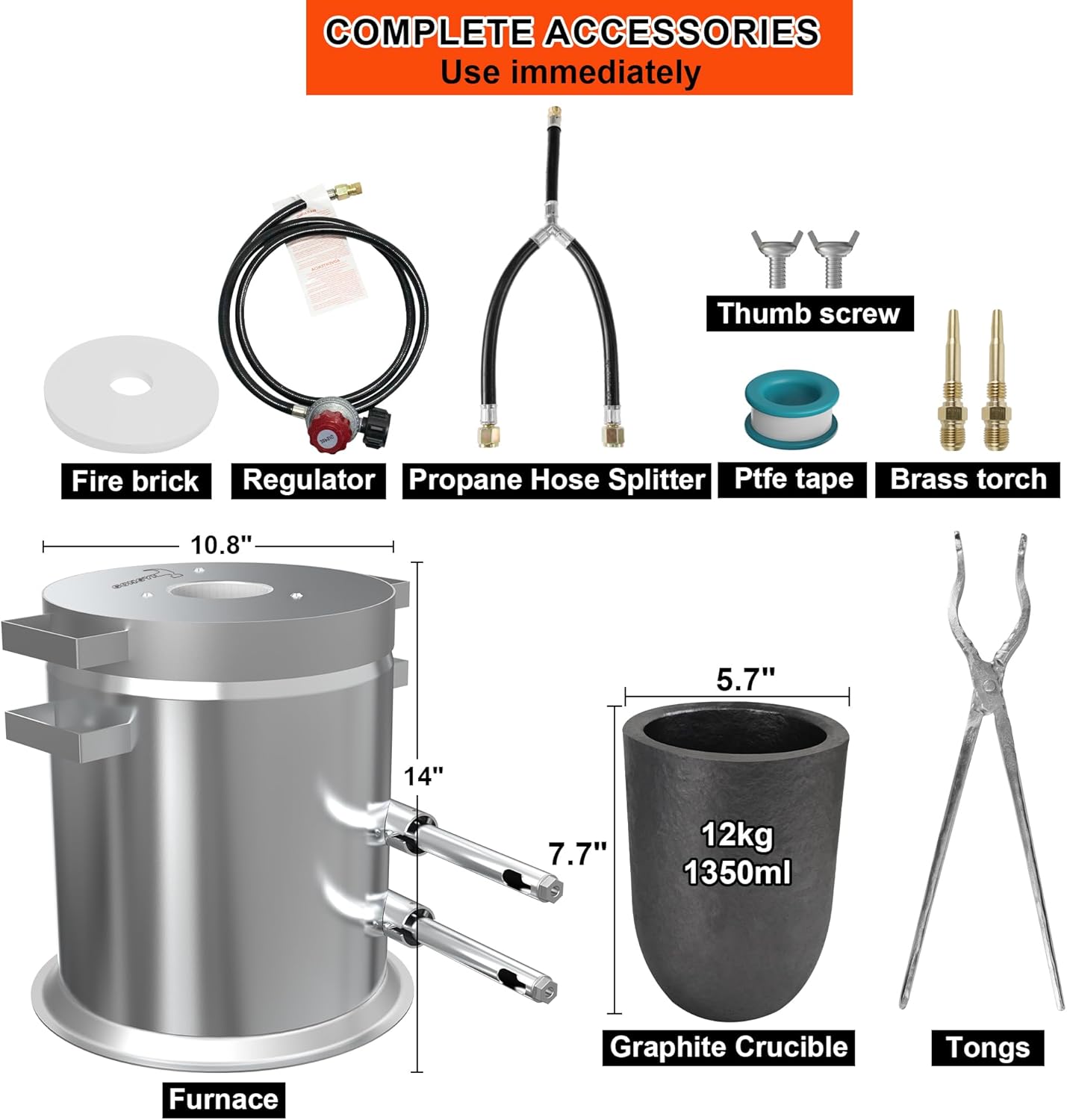 GongYi Kits de horno de fusión de propano de 26.5 lbs con pinzas de crisol, fundición de acero inoxidable Klin fundición de aluminio plateado oro