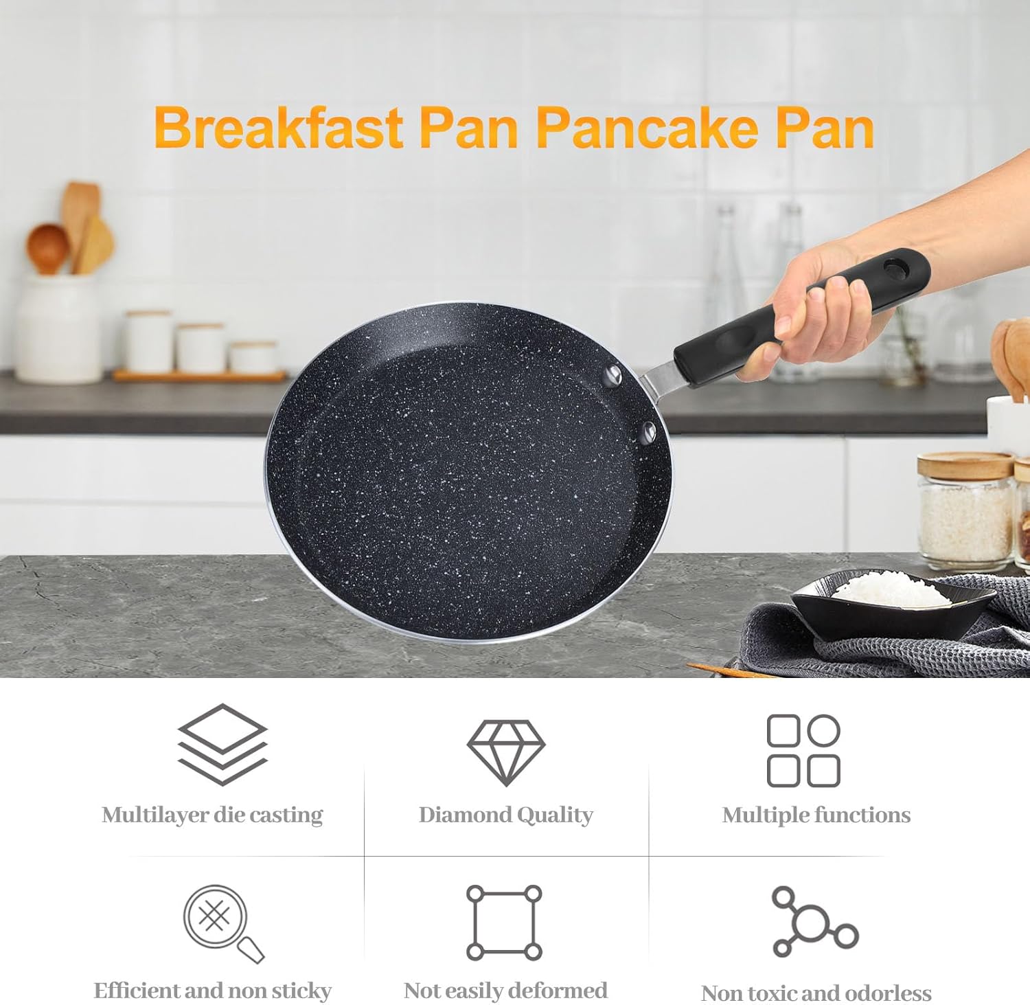 Goldmeet Sartén para tortillas, sartén antiadherente de 8 pulgadas con asa, sartén fácil de limpiar, sartén de aluminio para huevos, herramienta de
