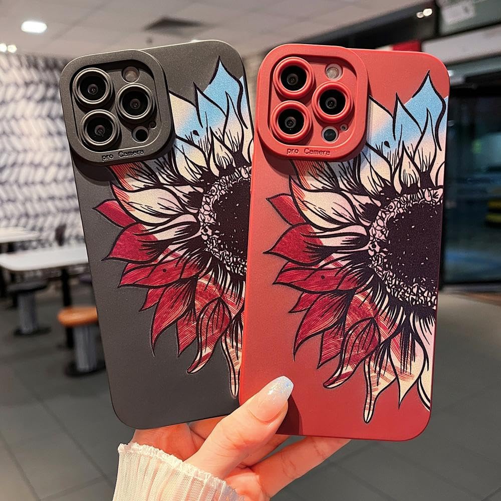 MINSCOSE Funda compatible con iPhone 13 Pro Max, bonito diseño pintado de girasol, delgada, suave, silicona líquida, floral, lisa, protección de