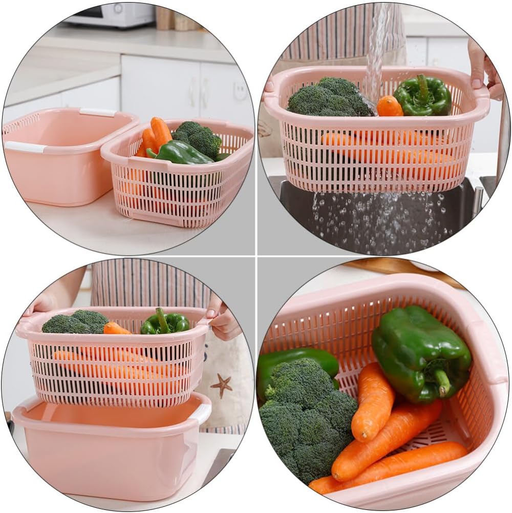 BESTonZON Cesta de lavado de verduras, juego de tazones de colador de cocina, cesta de lavado de frutas, coladores de frutas, coladores de plástico